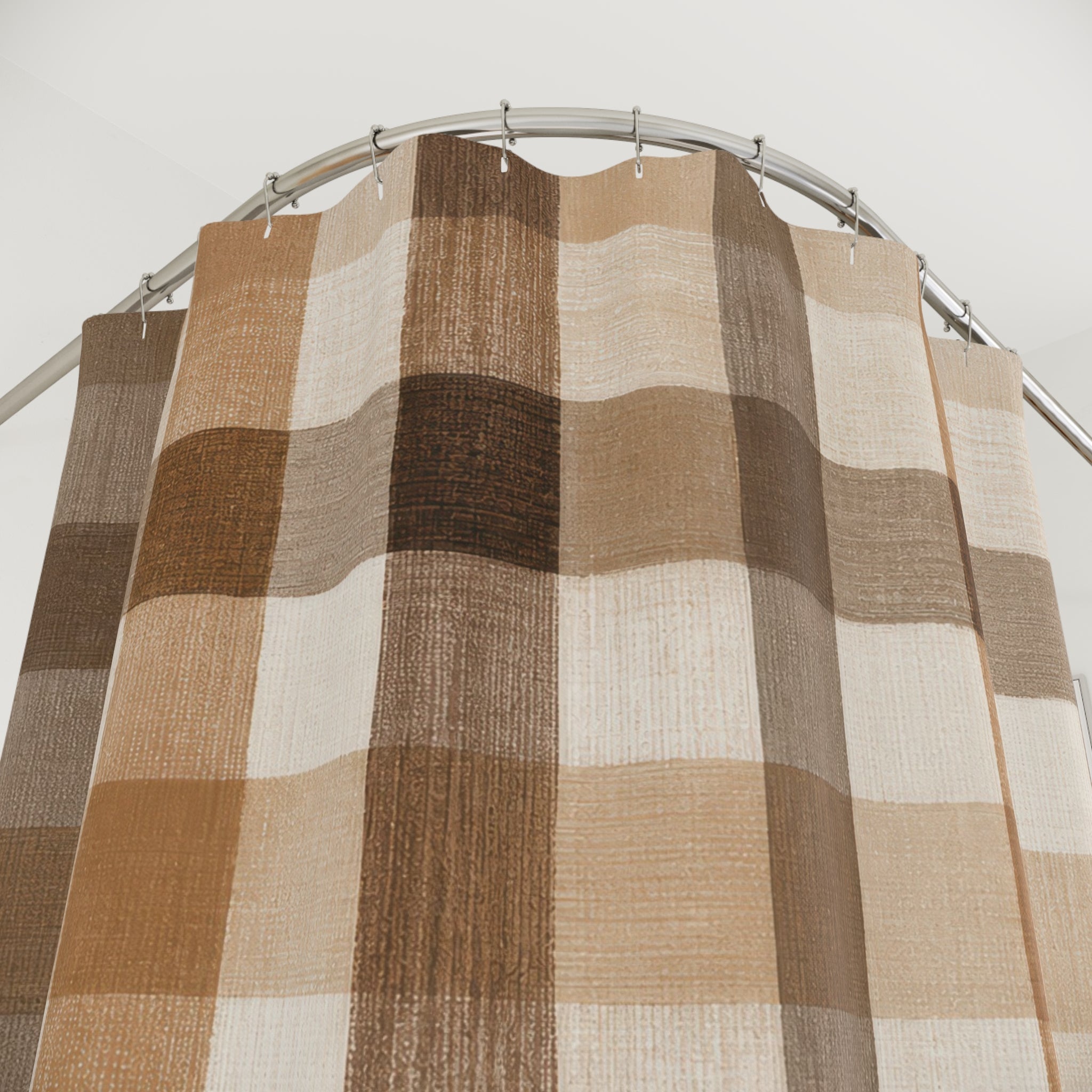 Brown Beige Gingham Check Shower Curtain