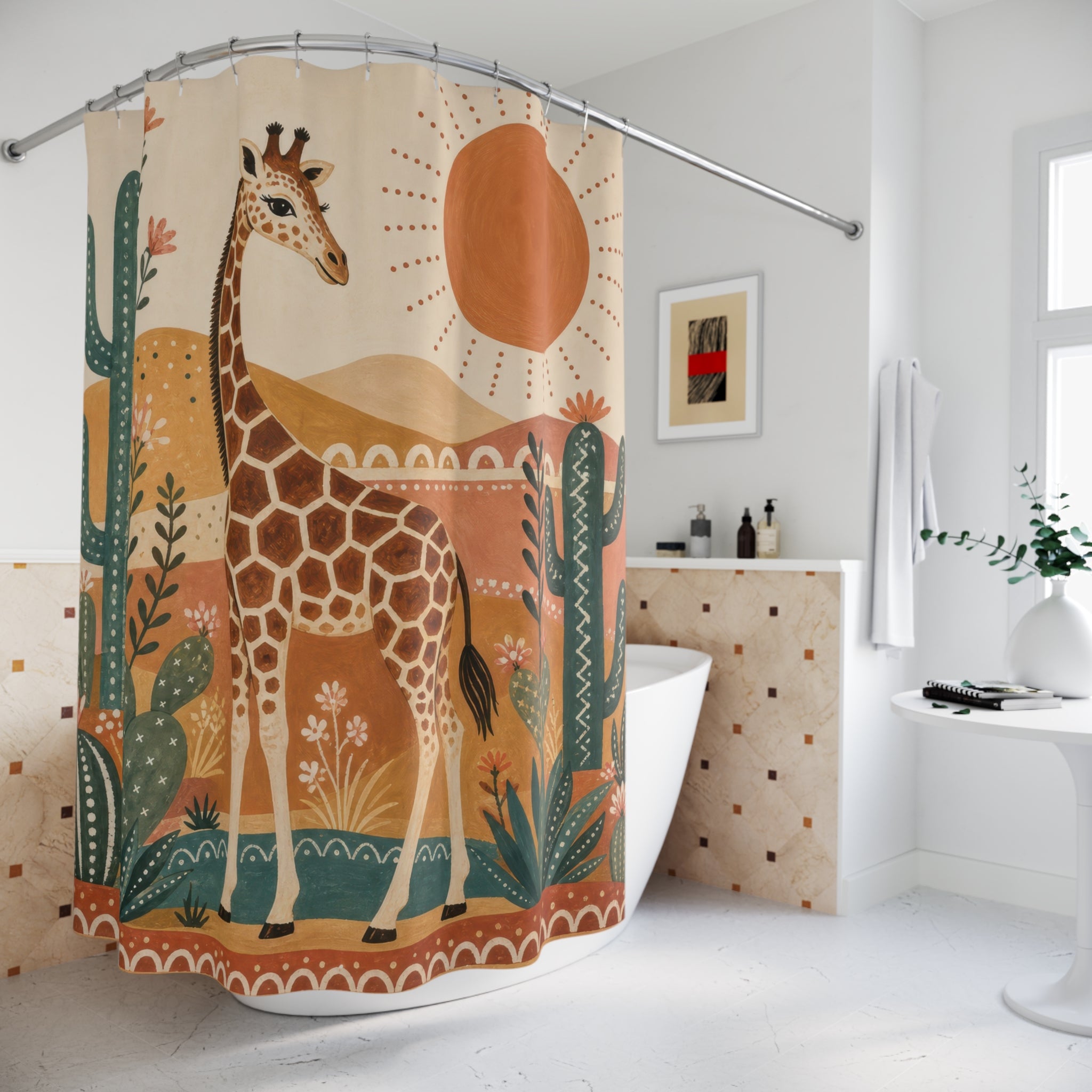 Desert Cactus Safari Animal Shower Curtain