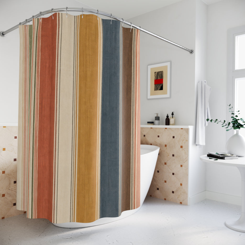Tan Gray Rust Vertical Stripe Shower Curtain