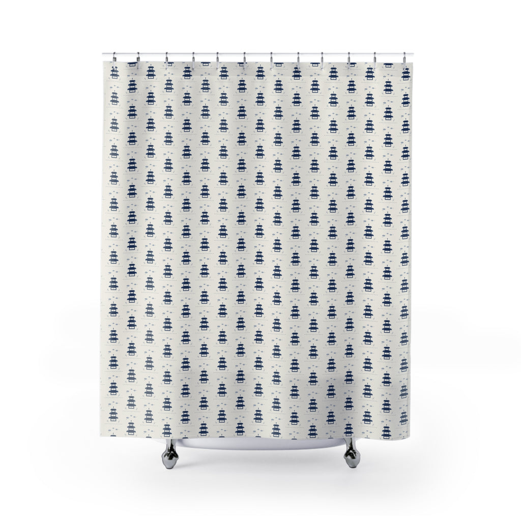 Blue & White Pagoda Shower Curtain – Chinoiserie