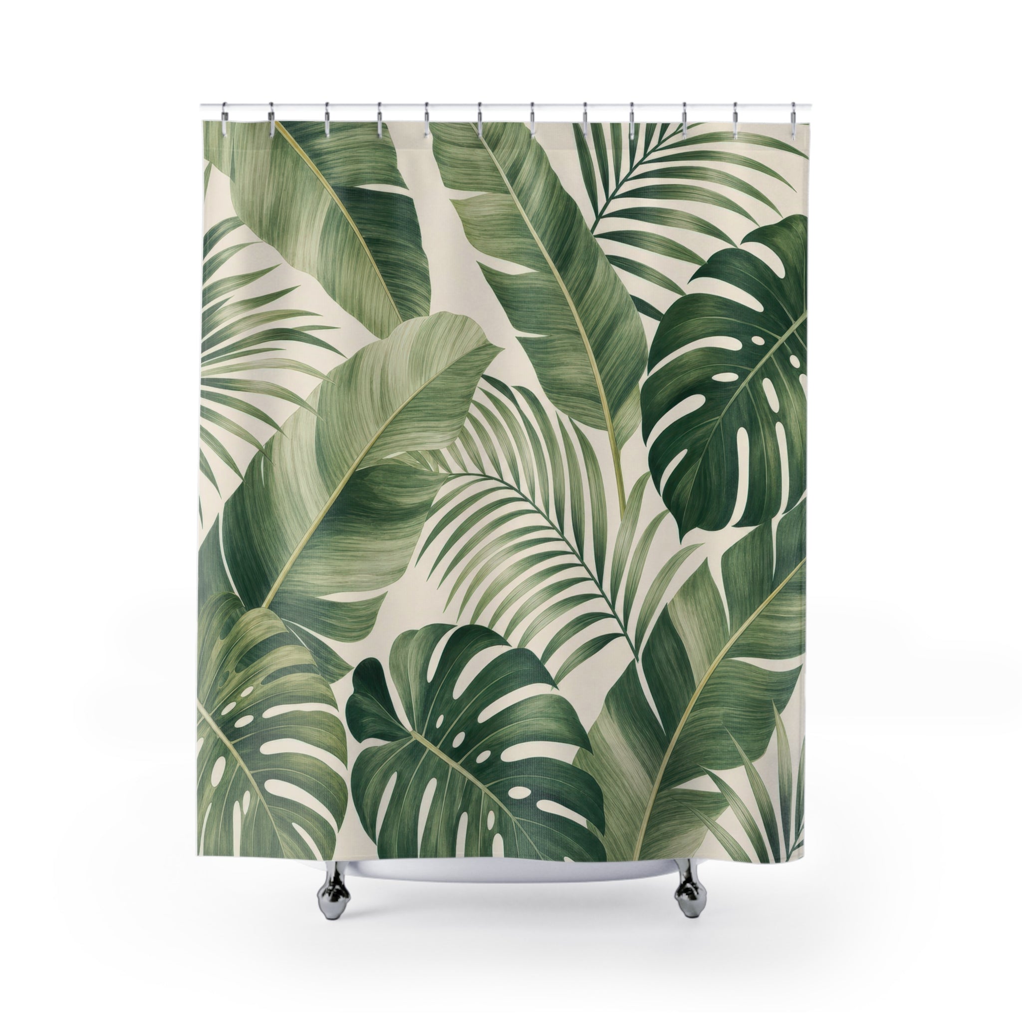 Green Tropical Leaf Shower Curtain