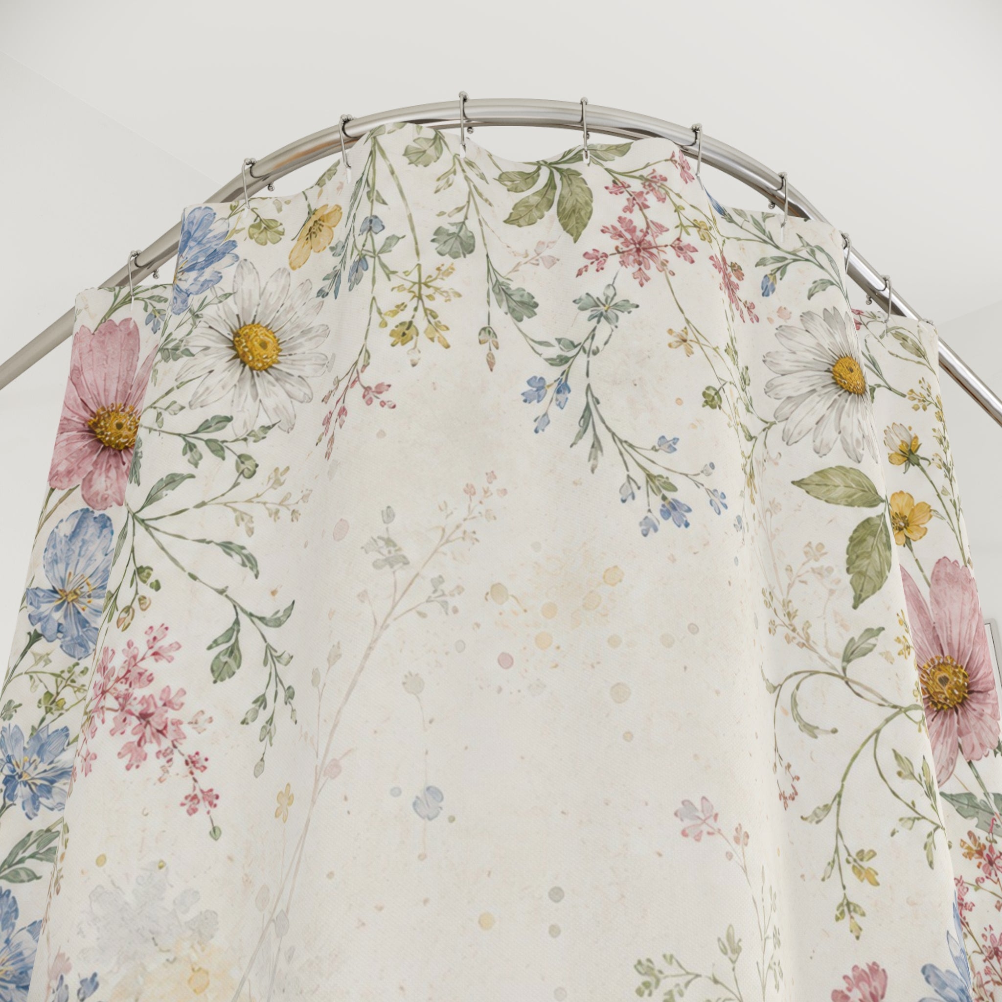 Pink Blue Wildflower Border Shower Curtain