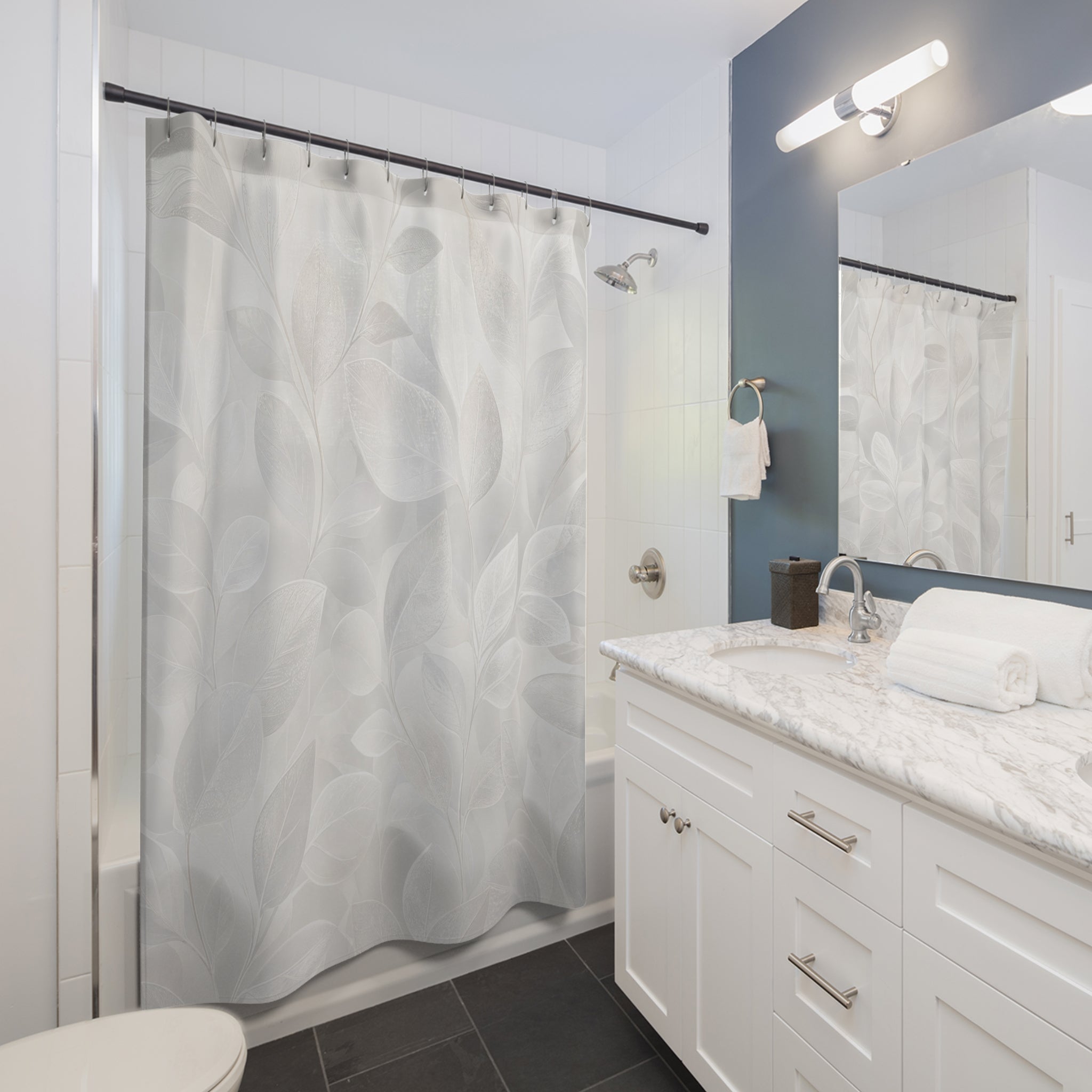 White Frosted Botanical Shower Curtain