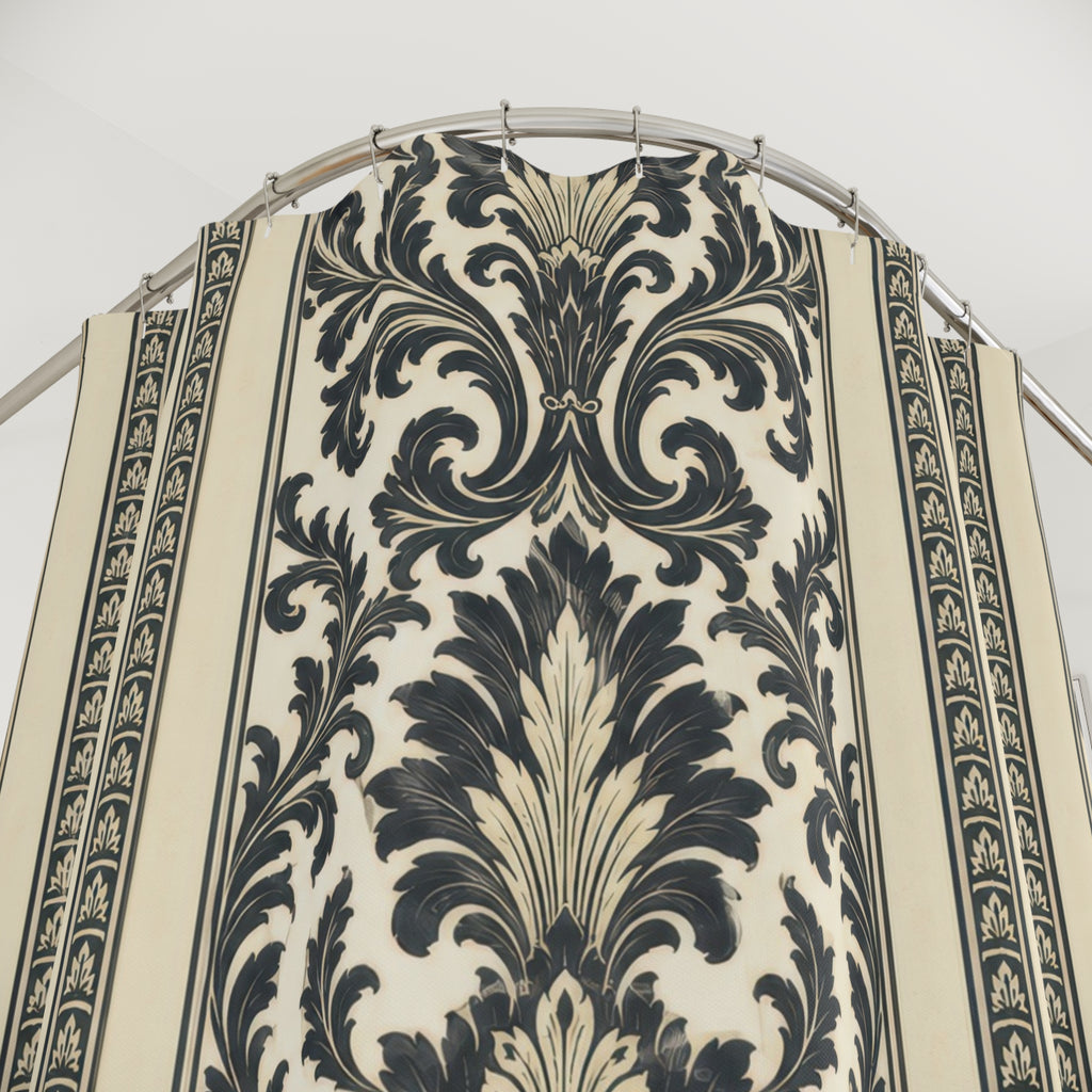 Charcoal Ivory Baroque Damask Shower Curtain
