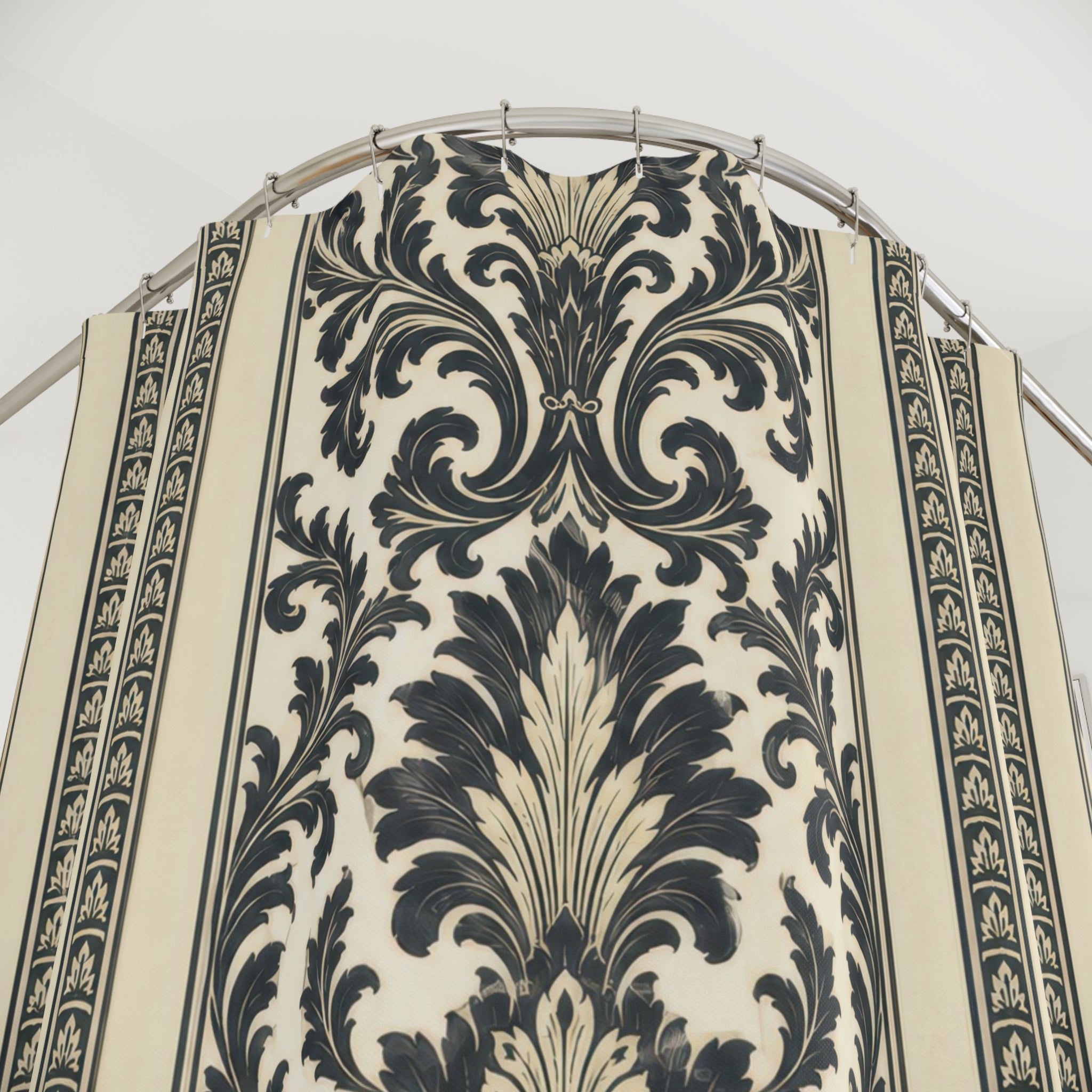 Charcoal Ivory Baroque Damask Shower Curtain