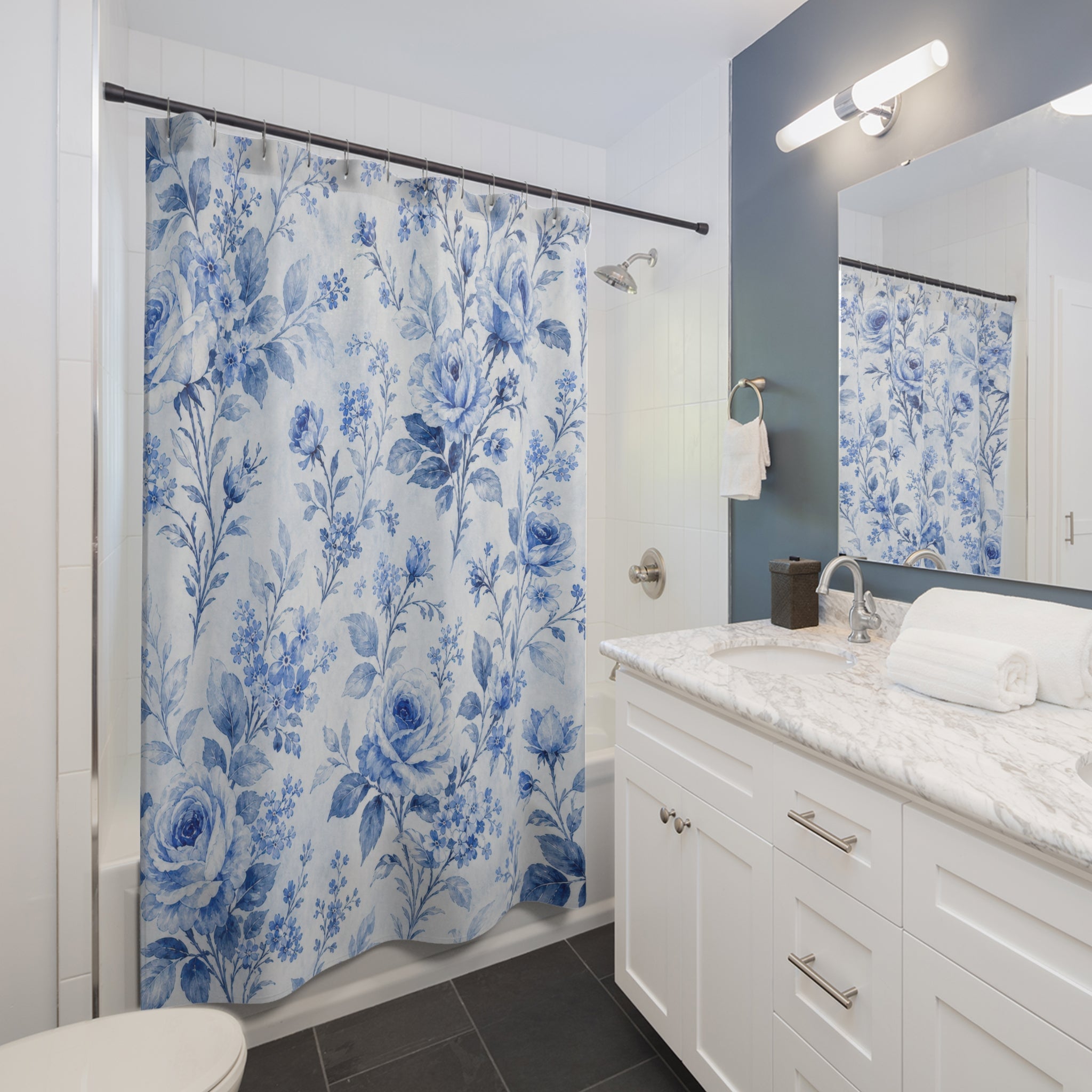 Blue Cottage Floral Shower Curtain