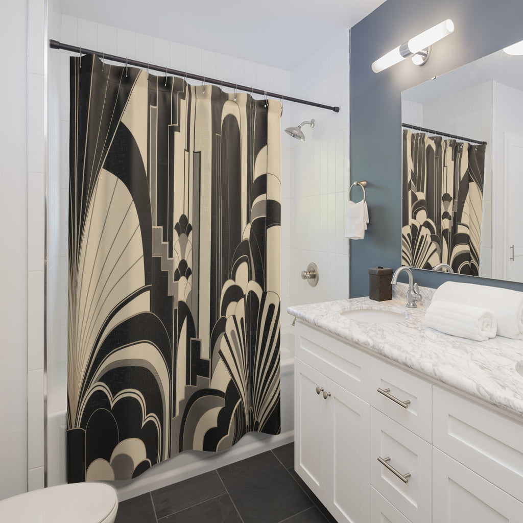 Black White Art Deco Fan Shower Curtain