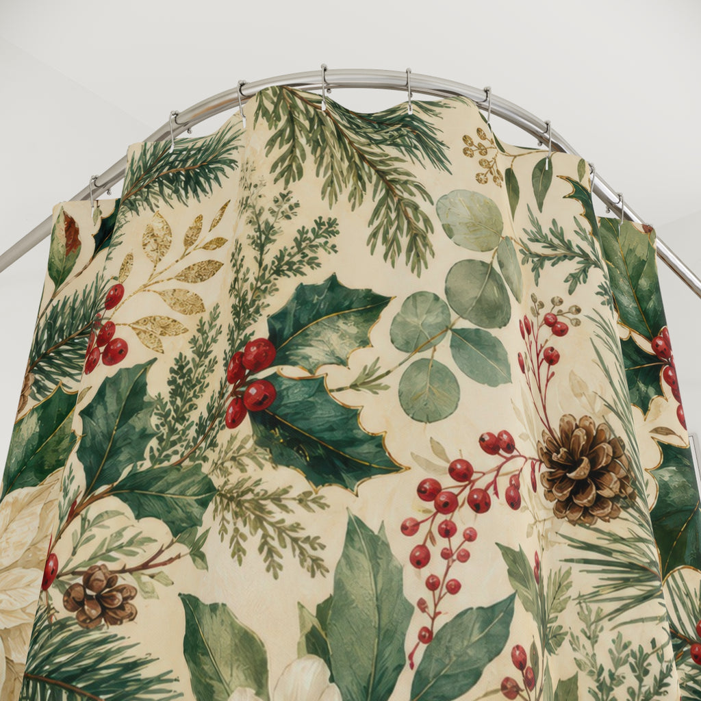 White Poinsettia Pine Shower Curtain
