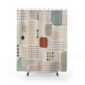 Abstract Geometric Shower Curtain, Dotted Grid Pattern, Soft Blue Sage Orange Modern Bathroom Decor, Minimal Bauhaus Bath Style, Light