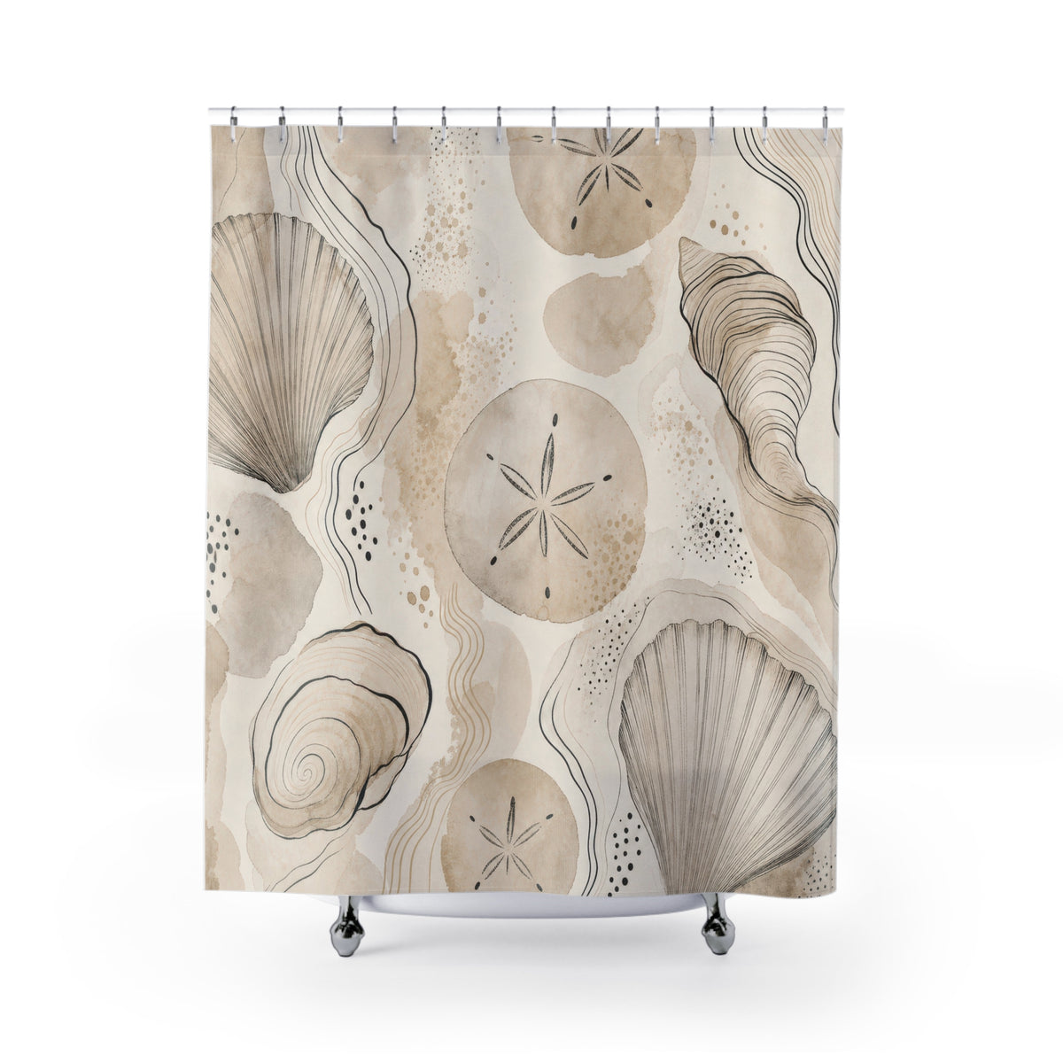 Beige Seashell and Sand Dollar Shower Curtain