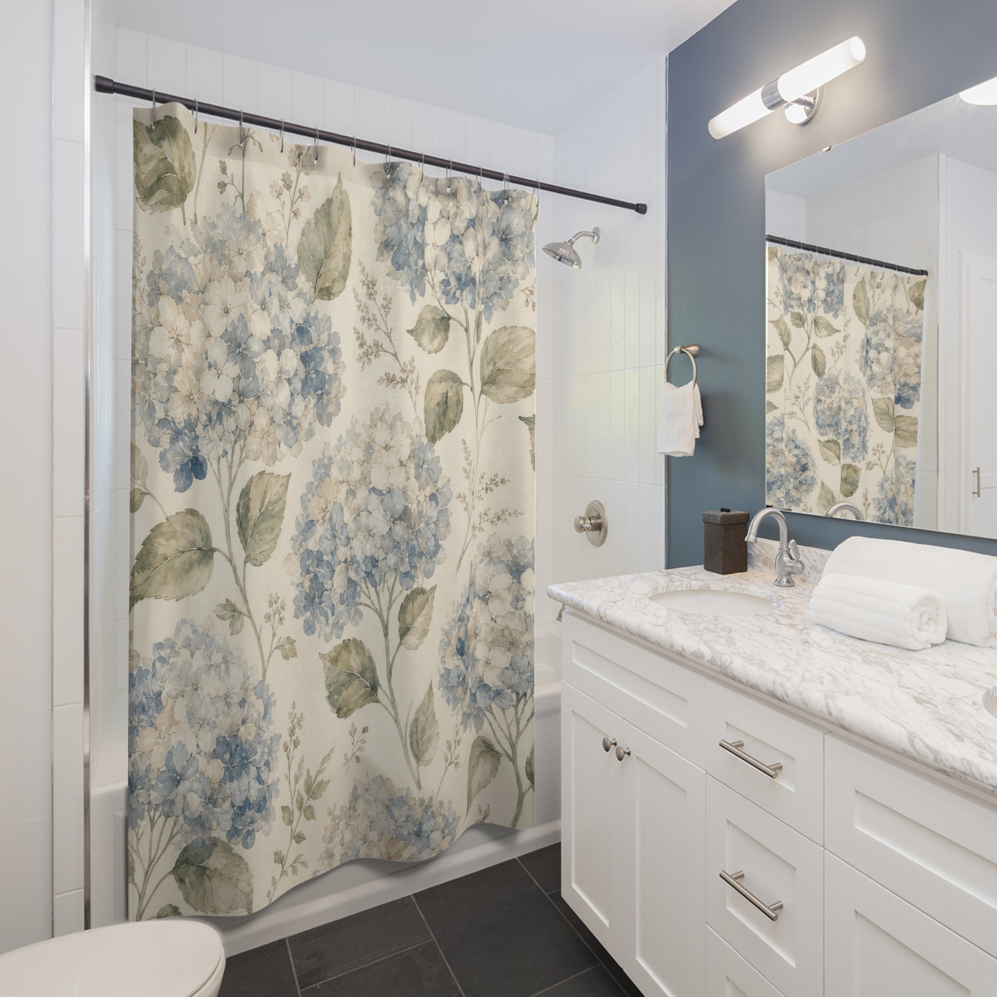 Soft Blue Floral Botanical Shower Curtain