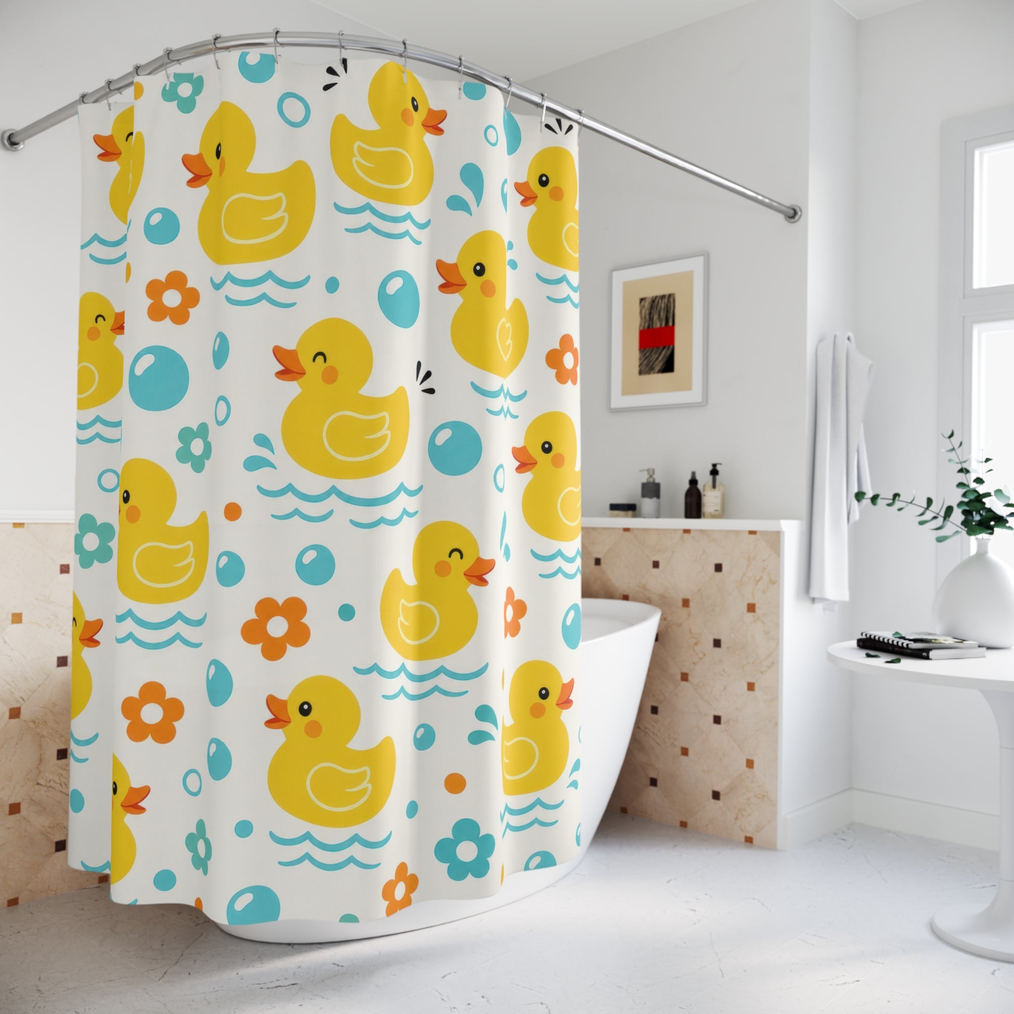 Yellow Rubber Duck Bubble Shower Curtain