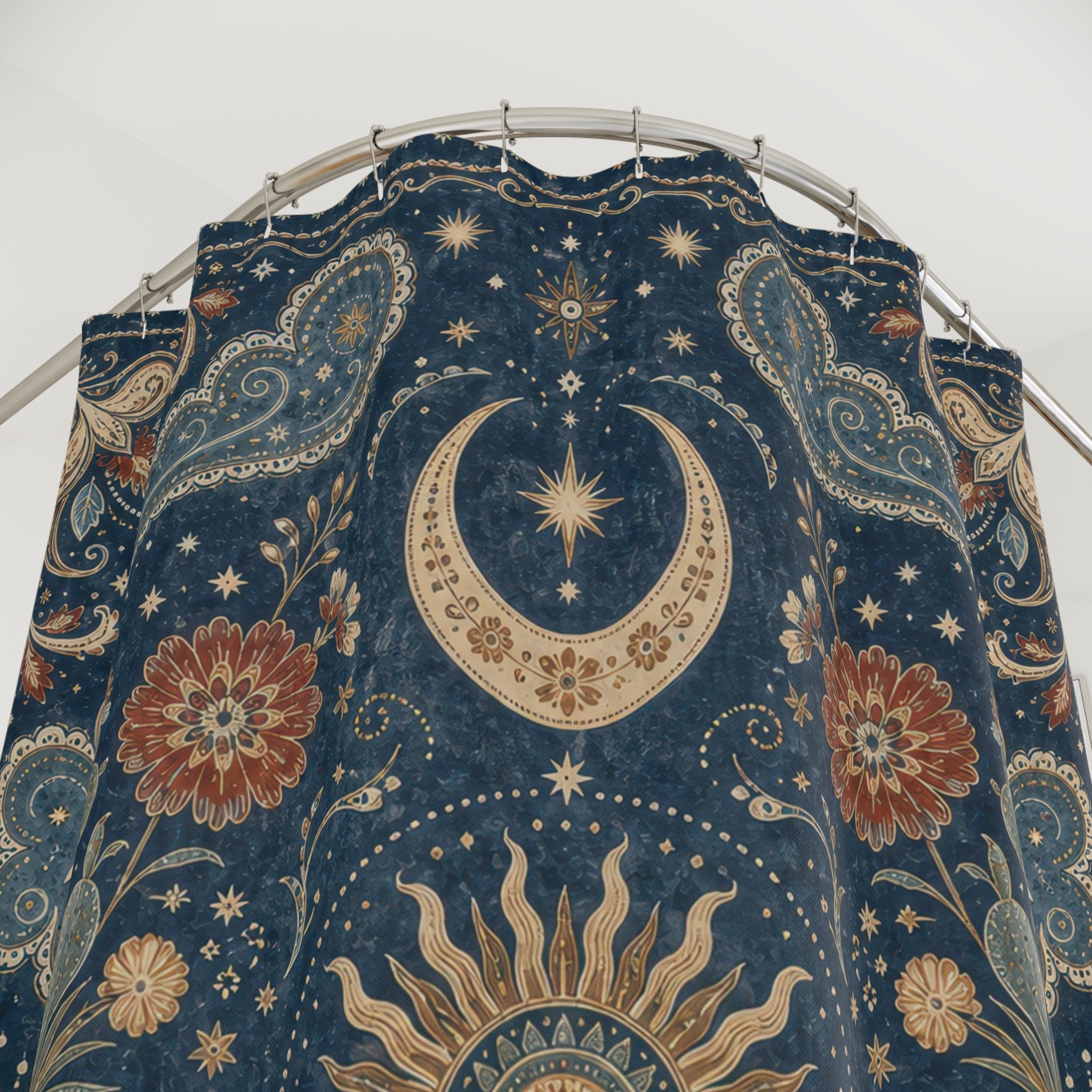 Blue Gold Celestial Paisley Shower Curtain