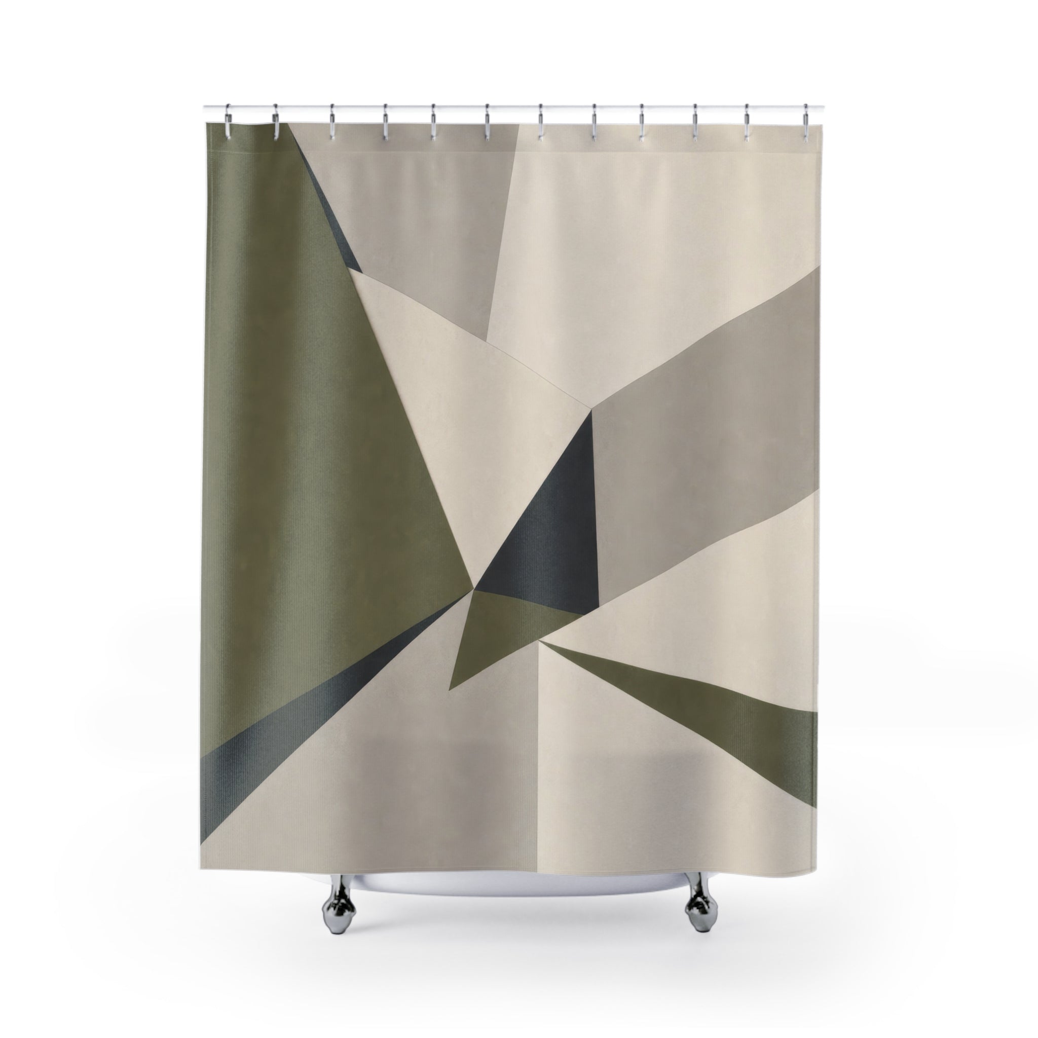 Modern Angular Geometric Olive Green Shower Curtain