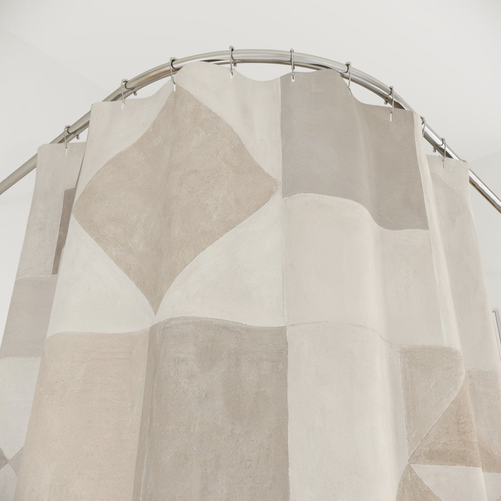 Beige White Patchwork Tile Shower Curtain