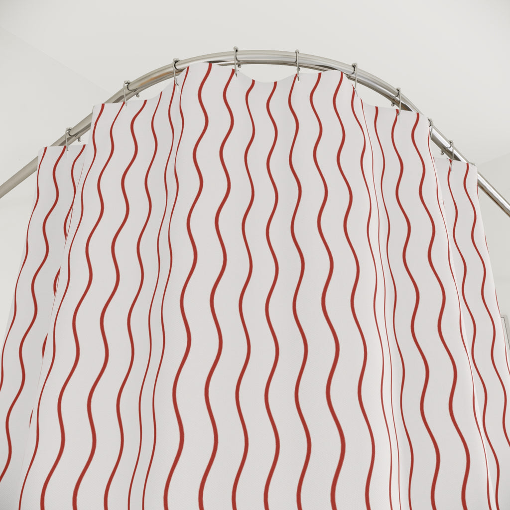 Red & White Wavy Stripe Shower Curtain – Undulating