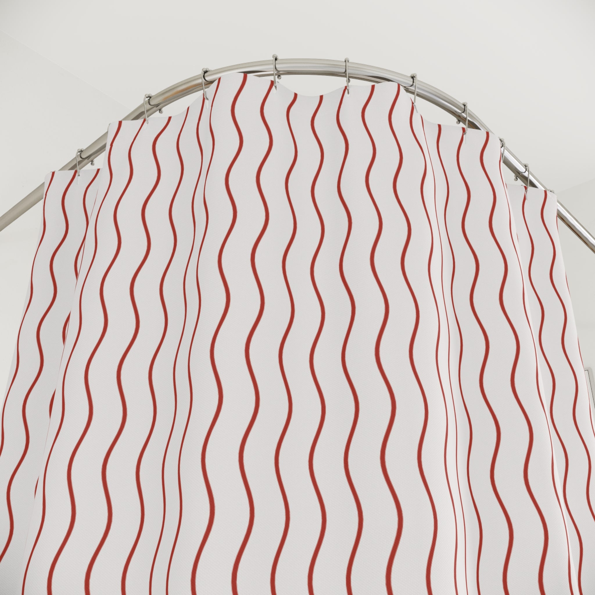 Red & White Wavy Stripe Shower Curtain – Undulating