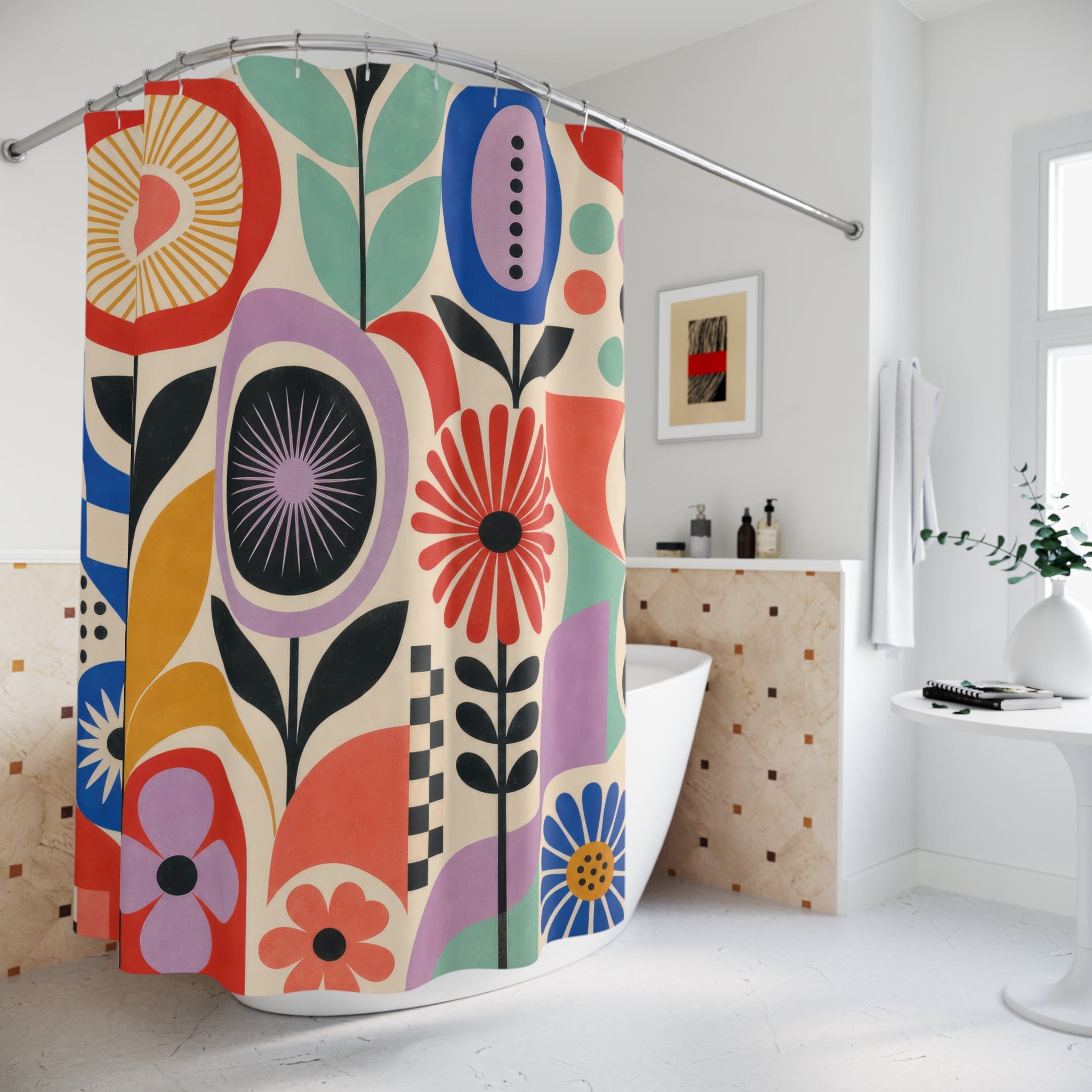 Colorful Folk Floral Shower Curtain