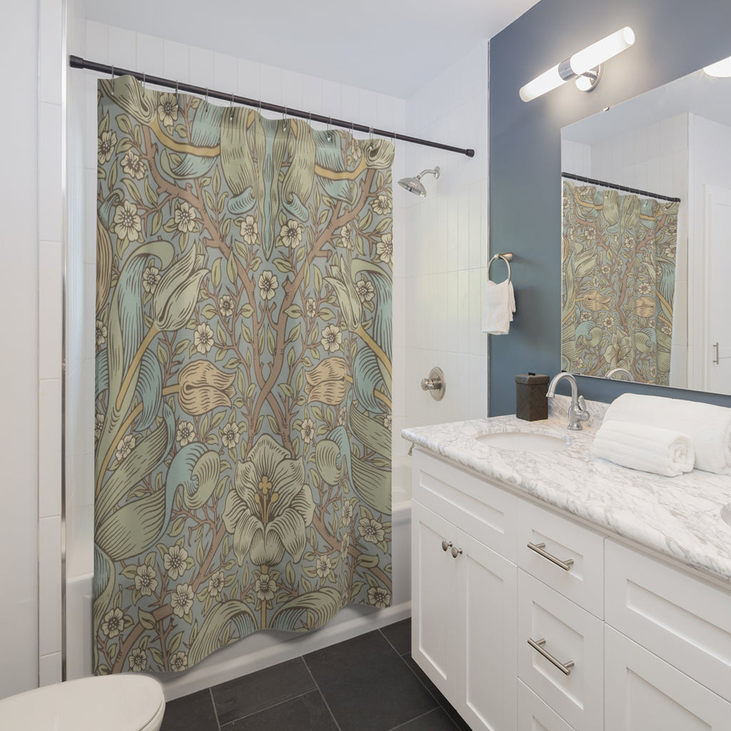 Morris Spring Thicket Shower Curtain – Teal Tulip Sage