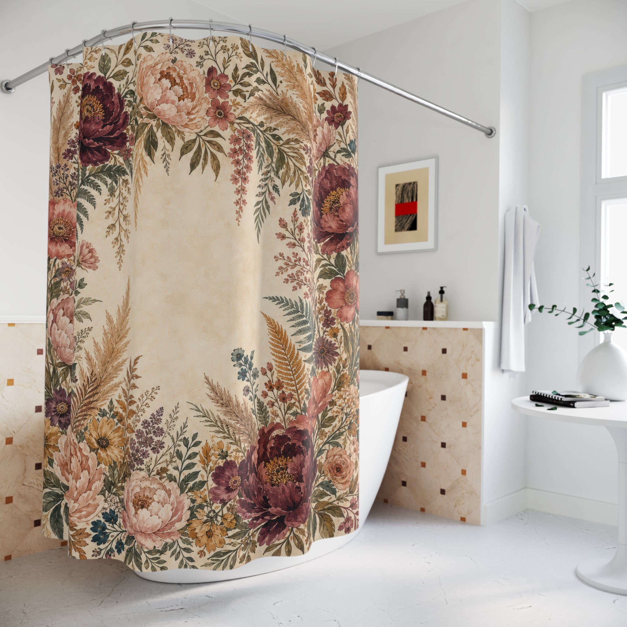 Vintage Rose Boho Shower Curtain