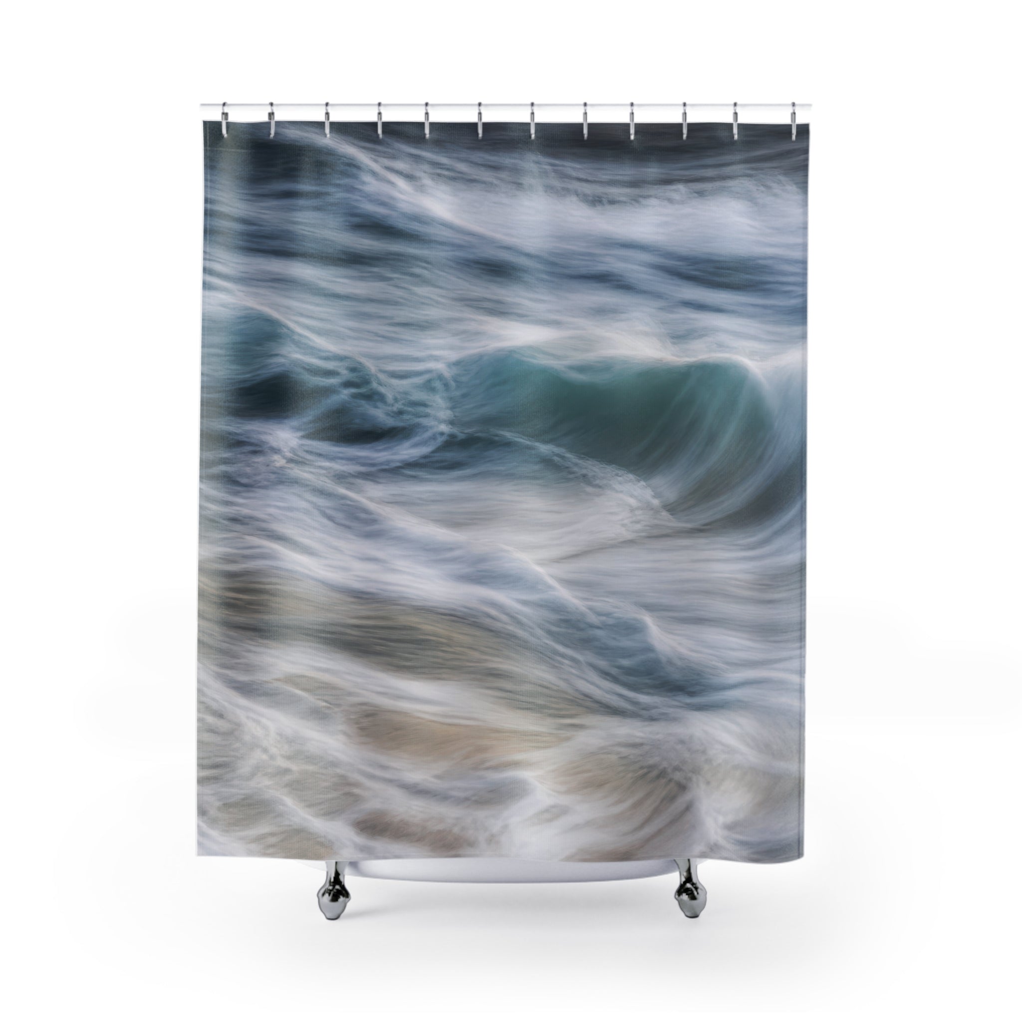 Ocean Shower Curtain, Blue Green Wave Bath Decor, Coastal Water Pattern, Nature Guest Bathroom Decor, Flowing Beach Style, Coastal Style