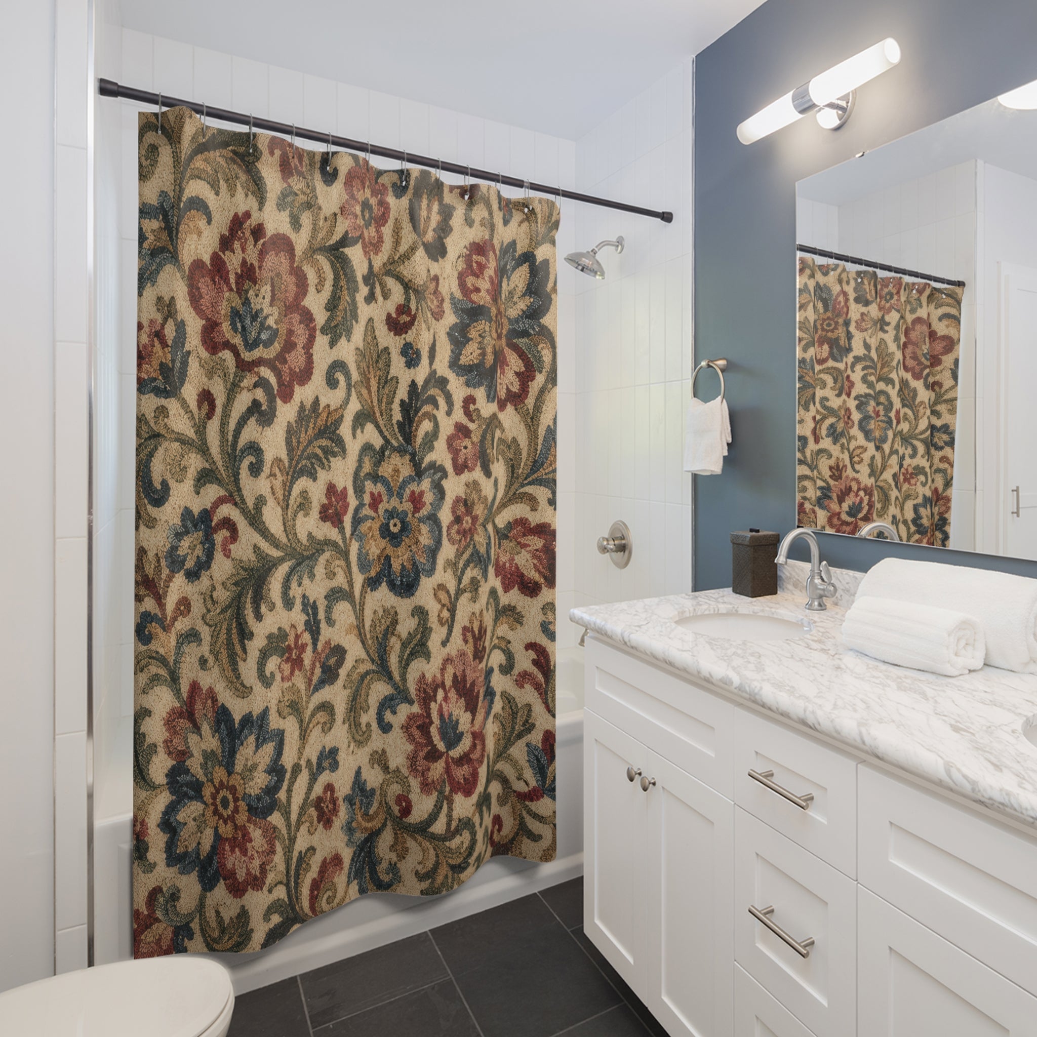Ornate Farmhouse Vintage Floral Shower Curtain