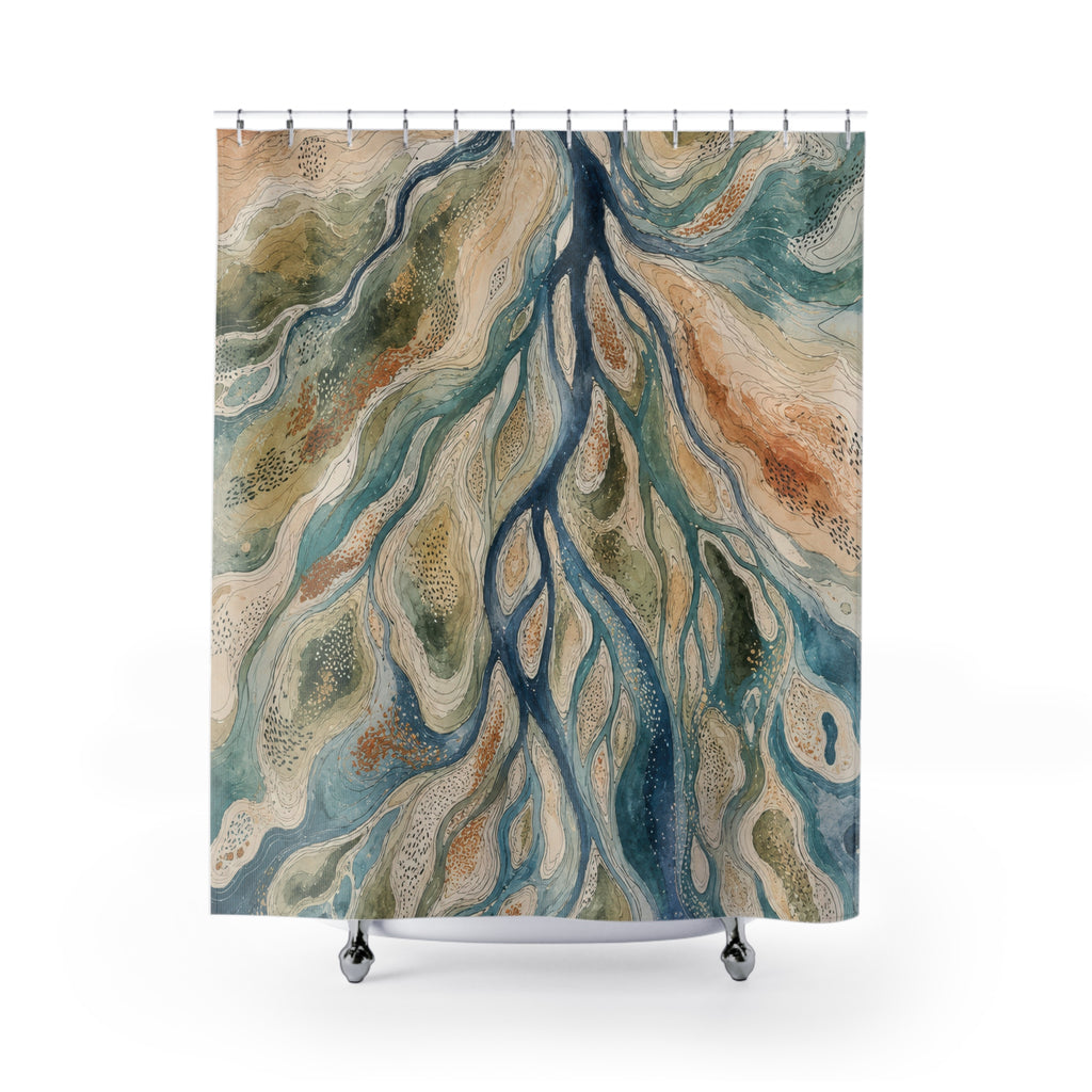 River Delta Topography Shower Curtain