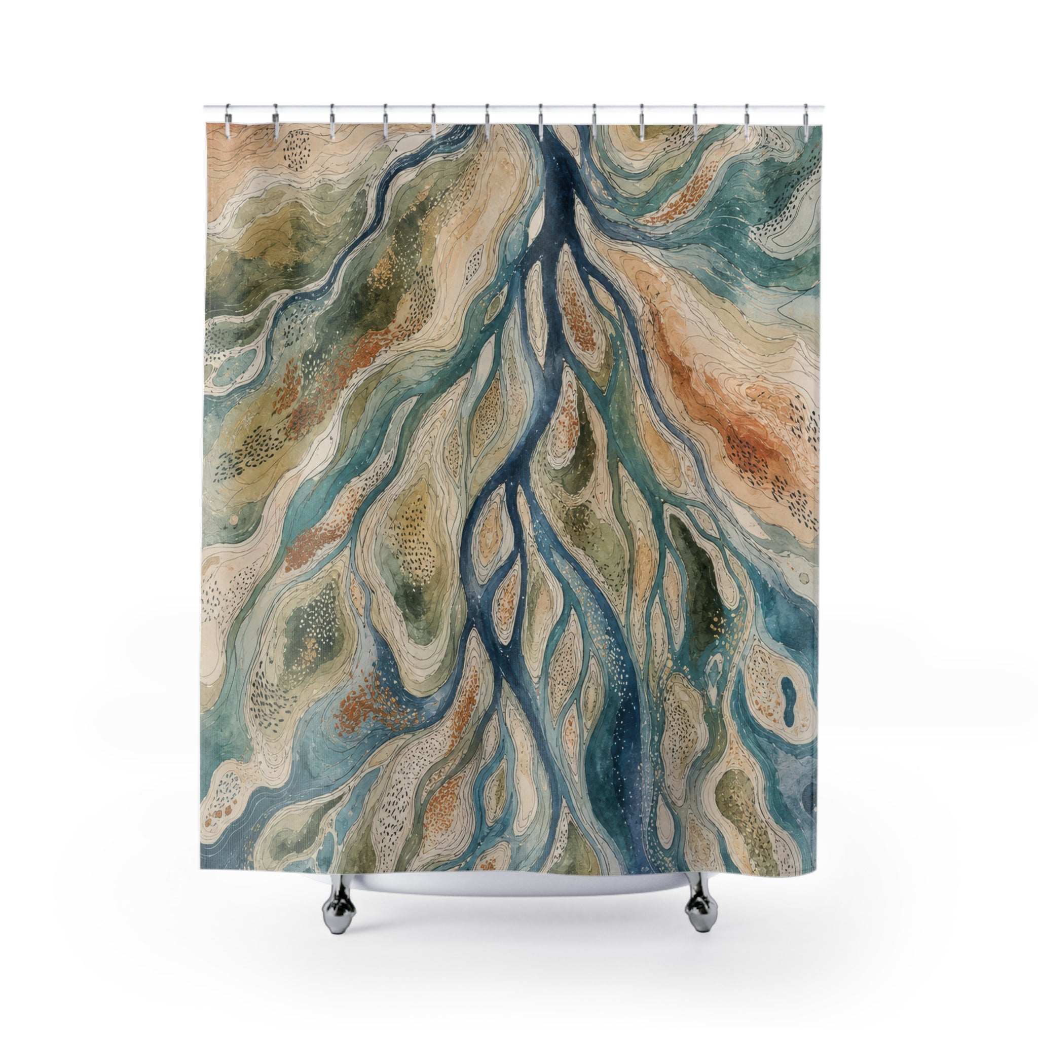 River Delta Topography Shower Curtain