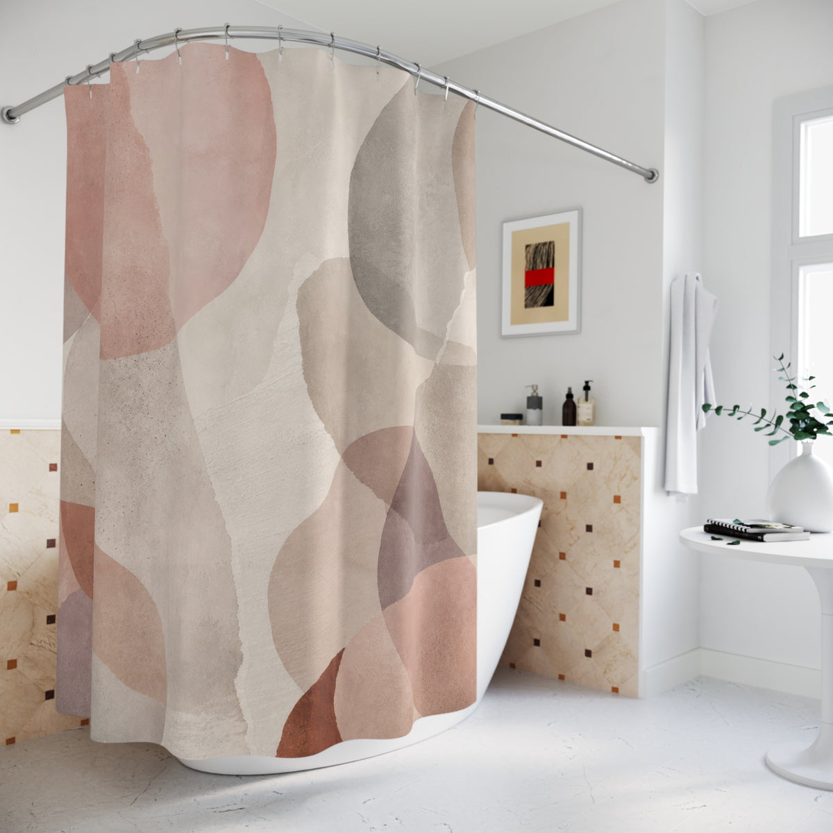 Blush Taupe Abstract Watercolor Shapes Shower Curtain