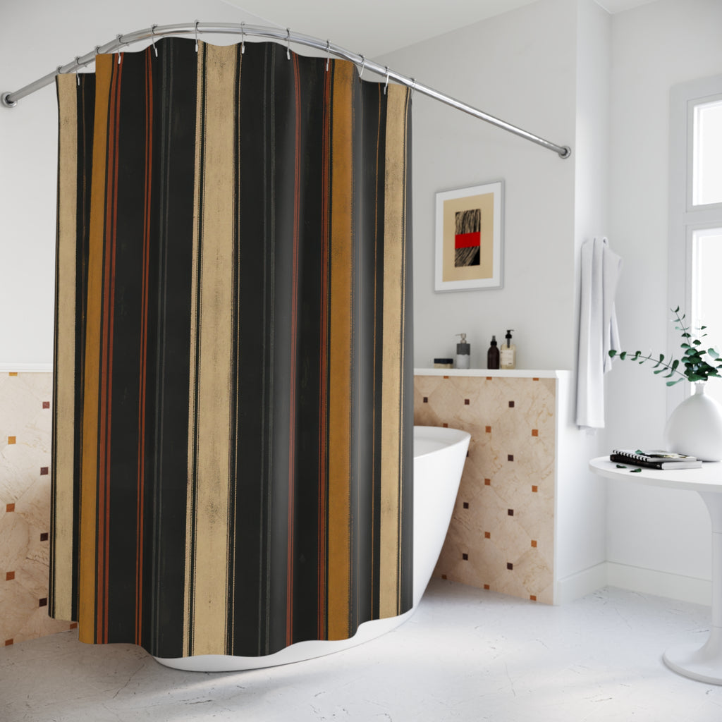 Charcoal Tan Gold Vertical Stripe Shower Curtain