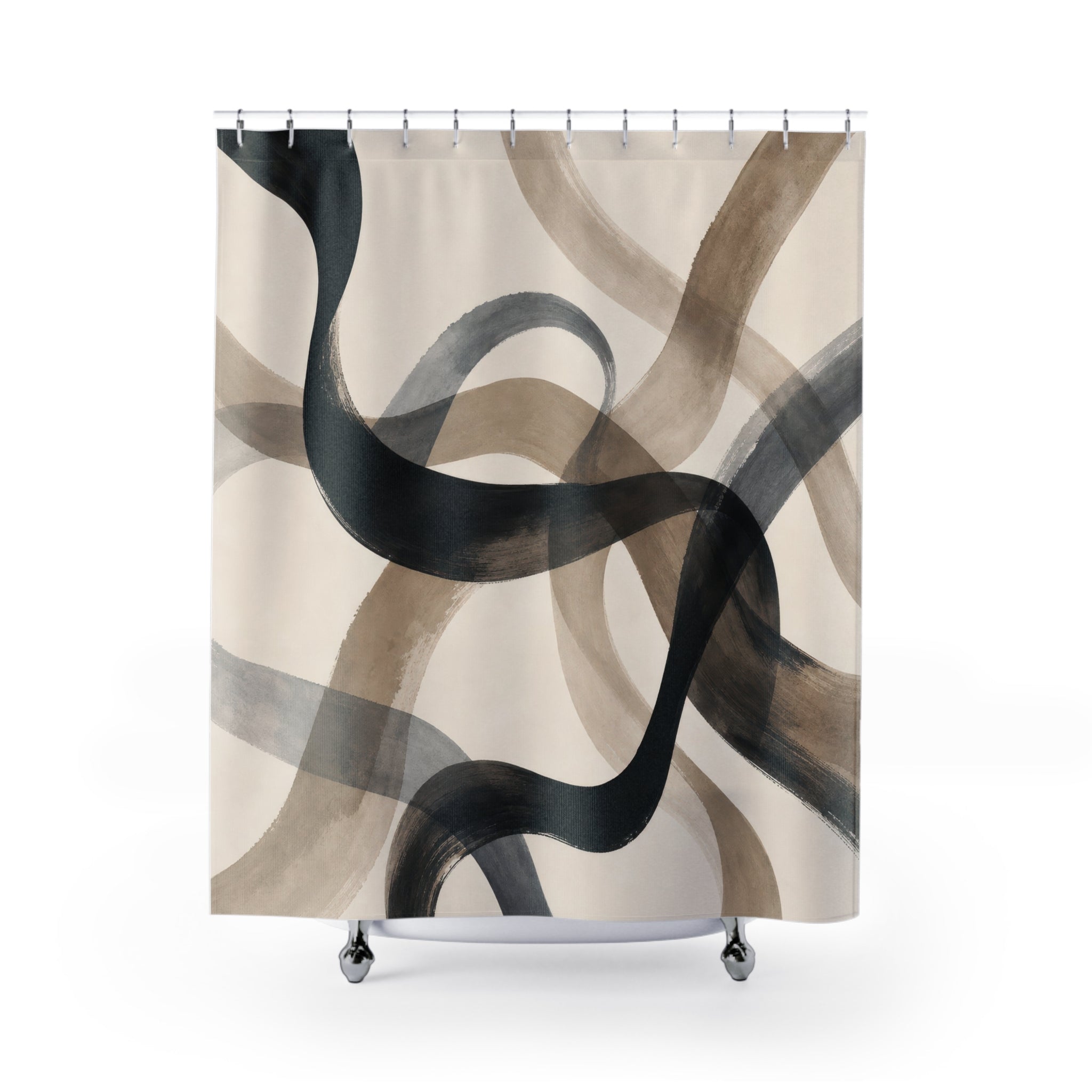 Black Beige Watercolor Ribbon Shower Curtain