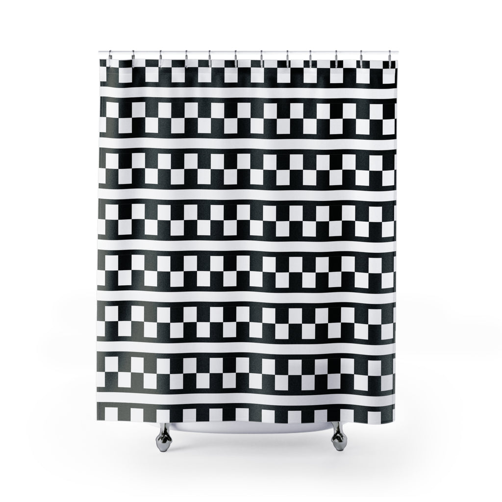 Black and White Buffalo Check Stripe Shower Curtain