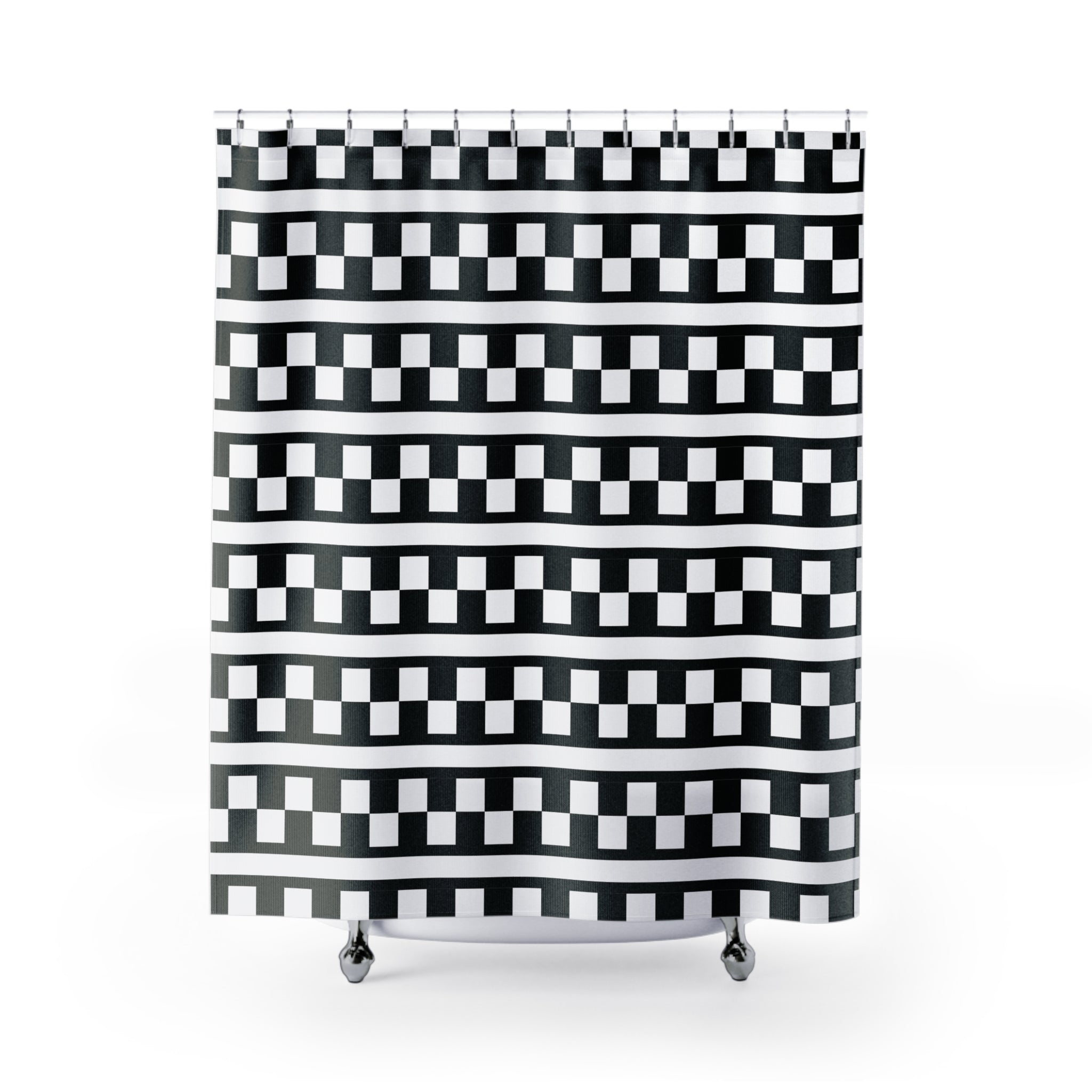Black and White Buffalo Check Stripe Shower Curtain