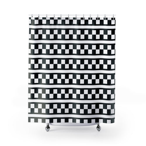 Black and White Buffalo Check Stripe Shower Curtain