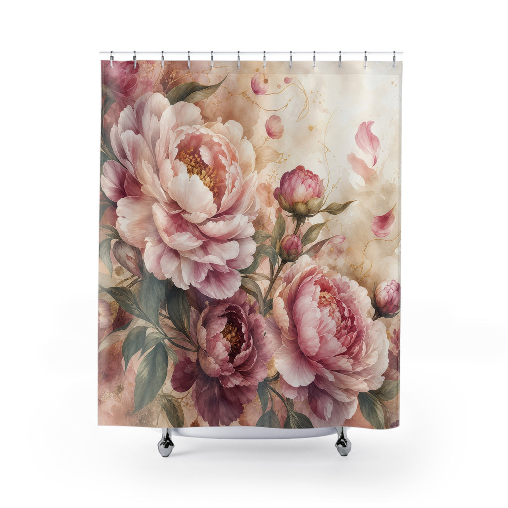 Champagne Peony Elegant Shower Curtain