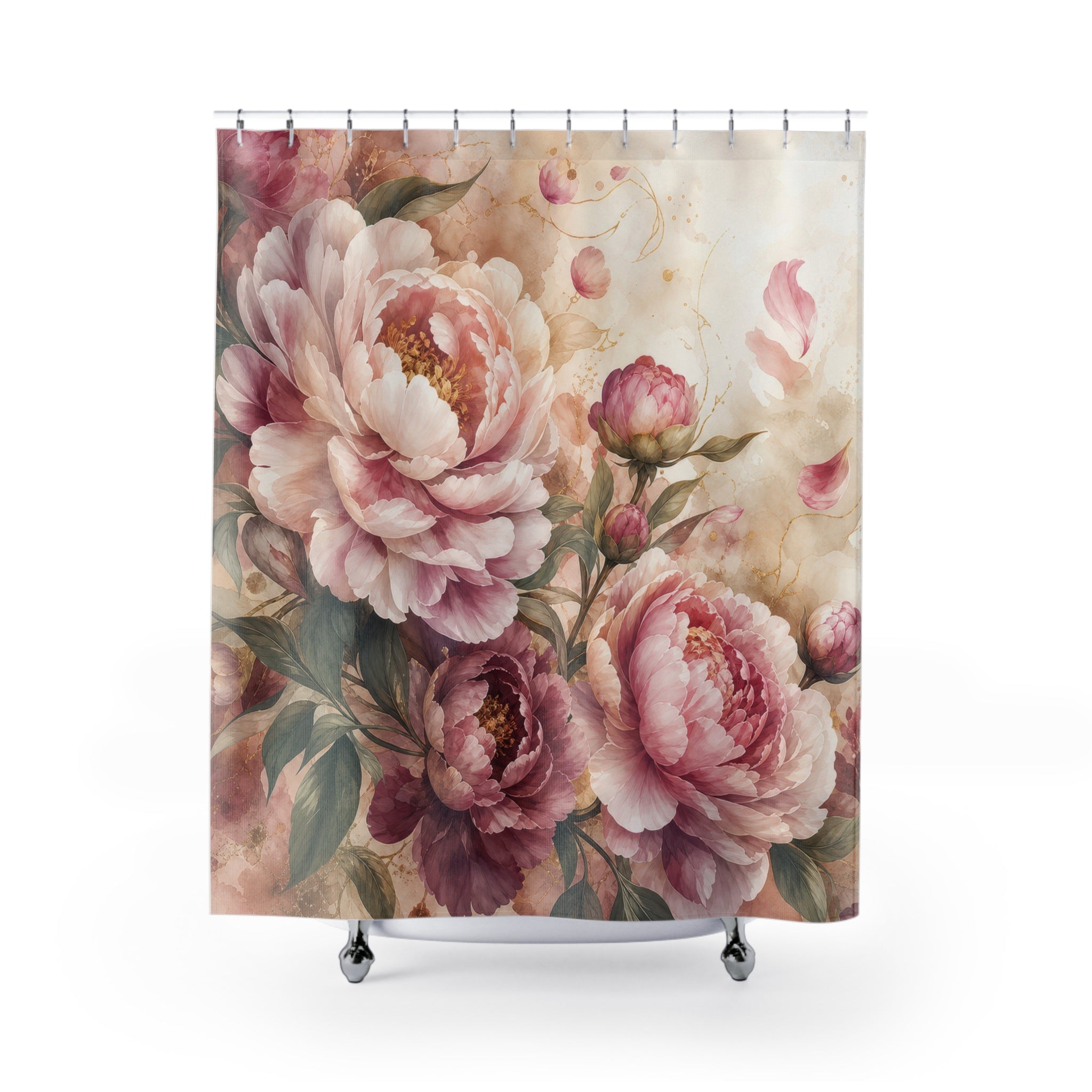 Champagne Peony Elegant Shower Curtain