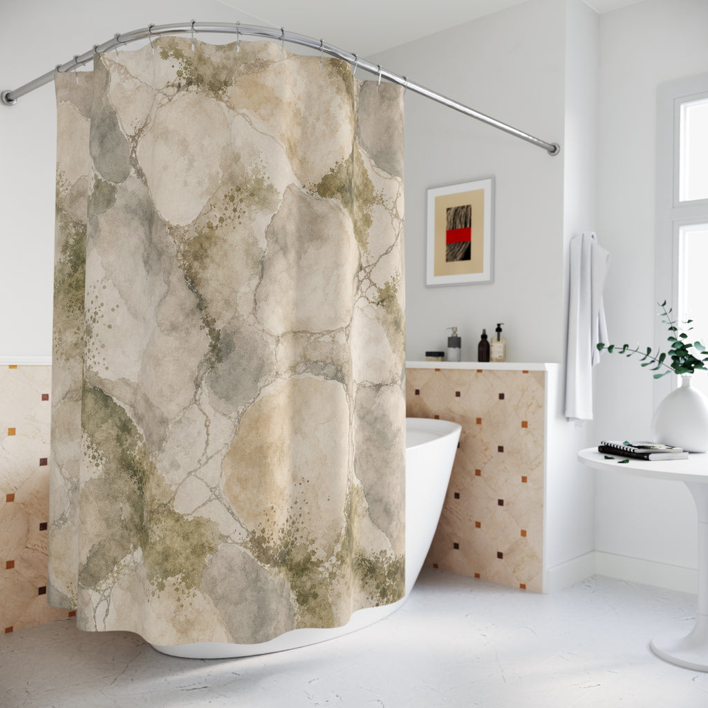 Green Beige Stone Texture Shower Curtain