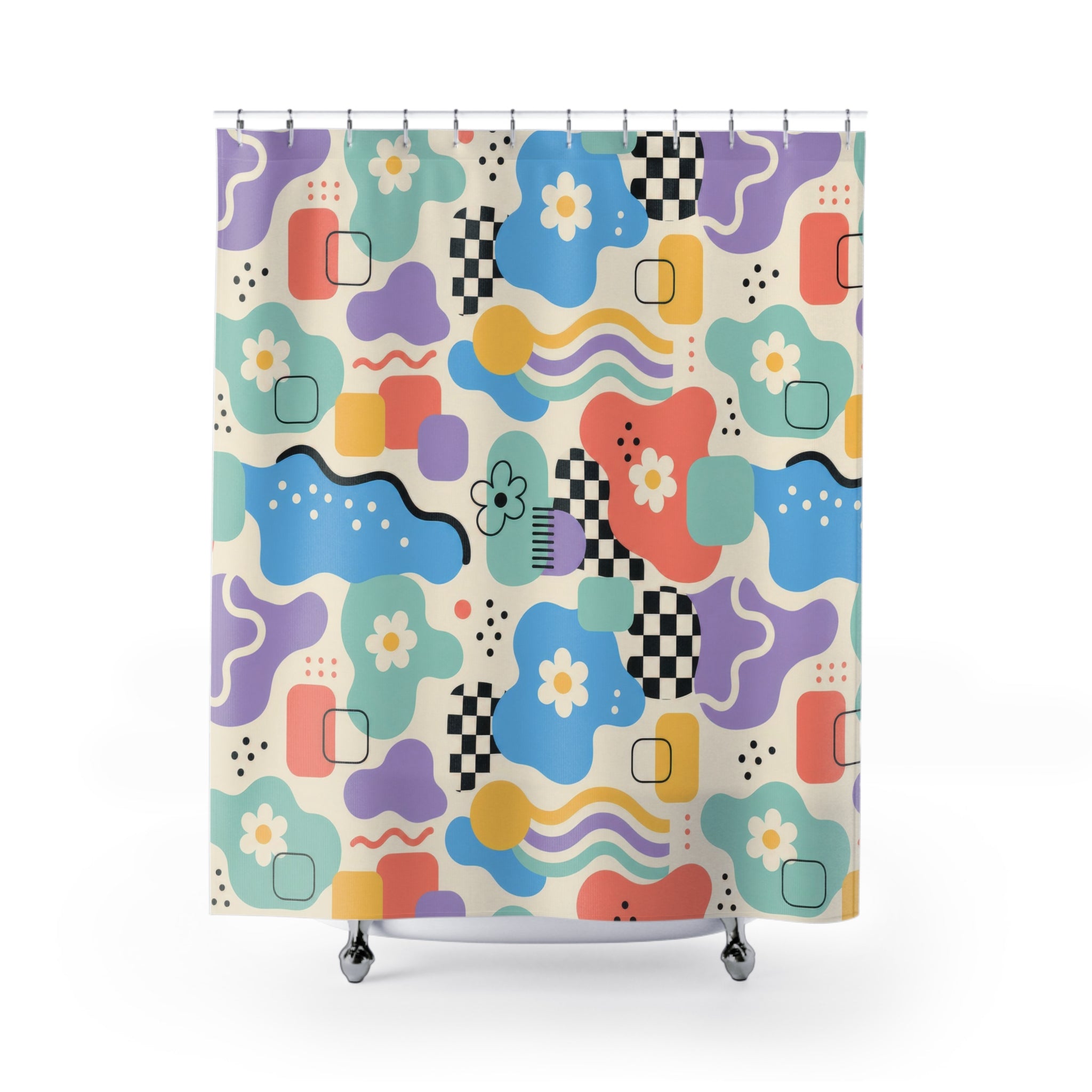 Retro Abstract Flower Repeat 90s Shower Curtain