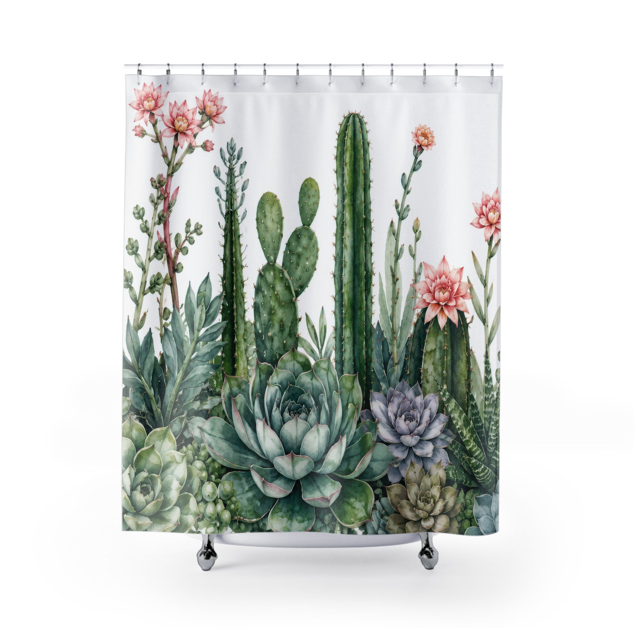 Succulent Shower Curtain: Sage Green Botanical Cactus