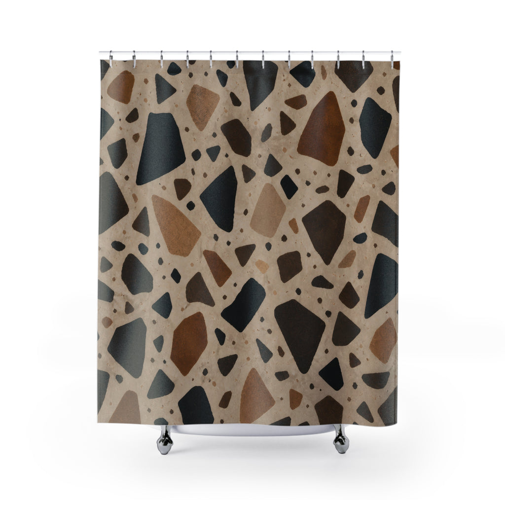 Black Brown Speckled Stone Shower Curtain