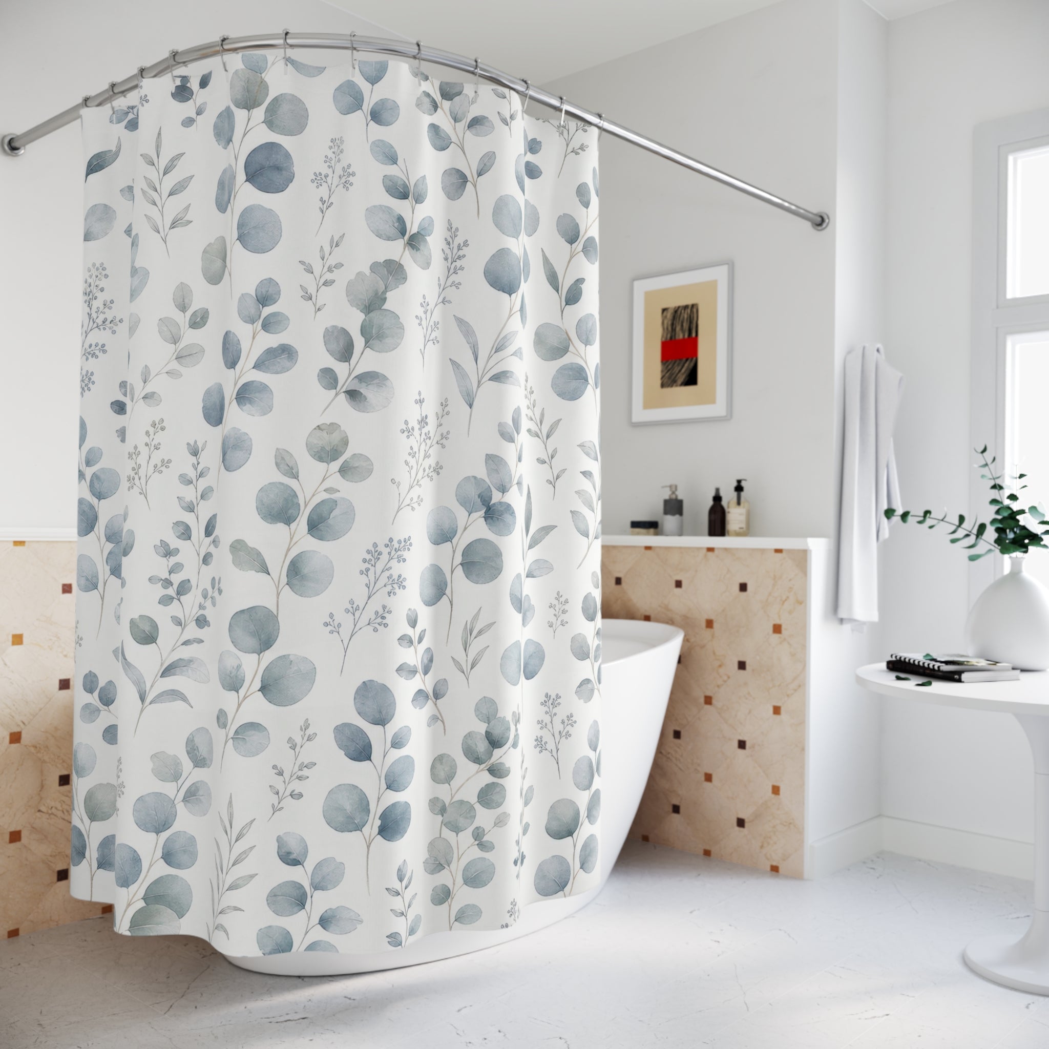 Blue Green Botanical Shower Curtain