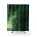Forest green clouds with pale green light shower curtain with full front view