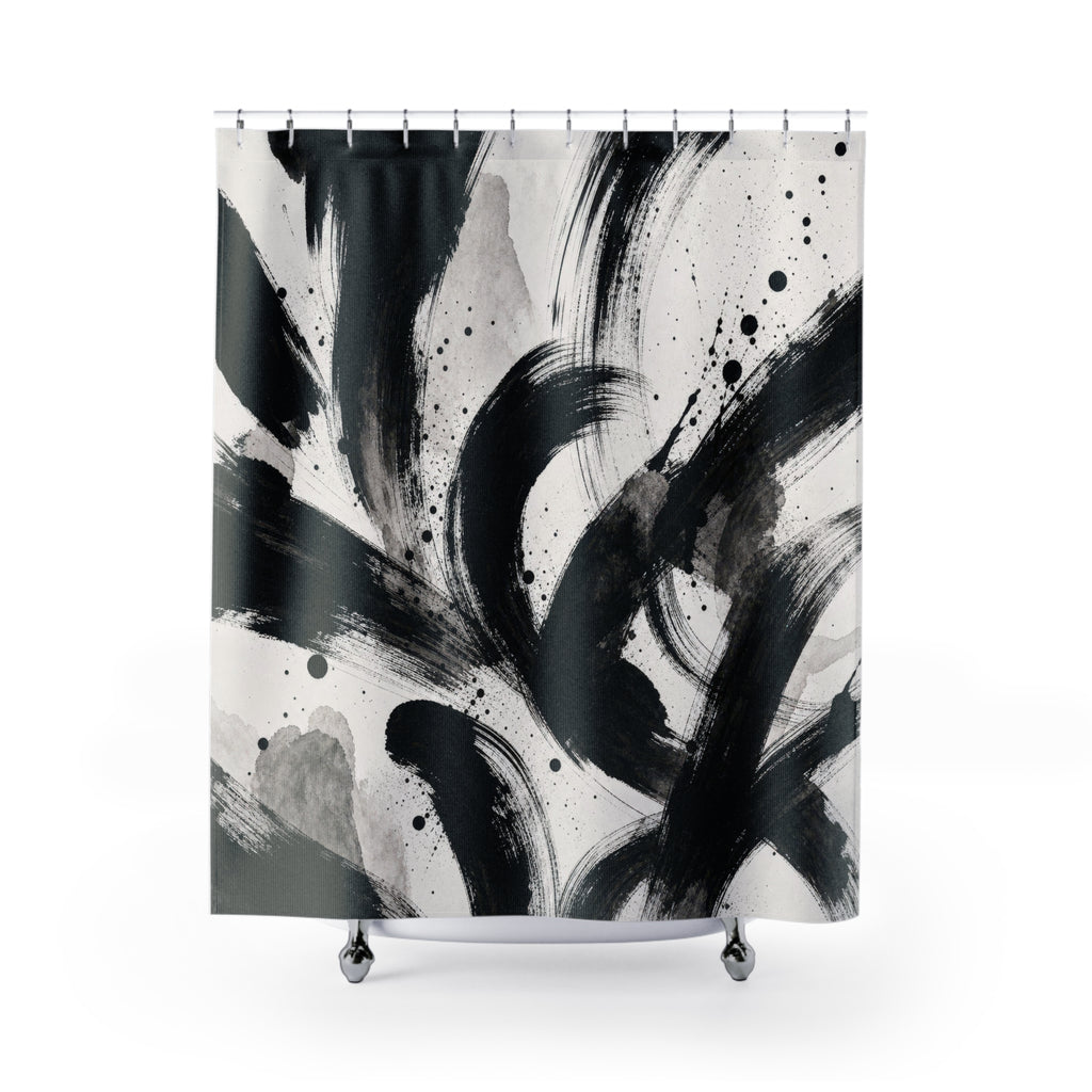Black White Brush Stroke Shower Curtain