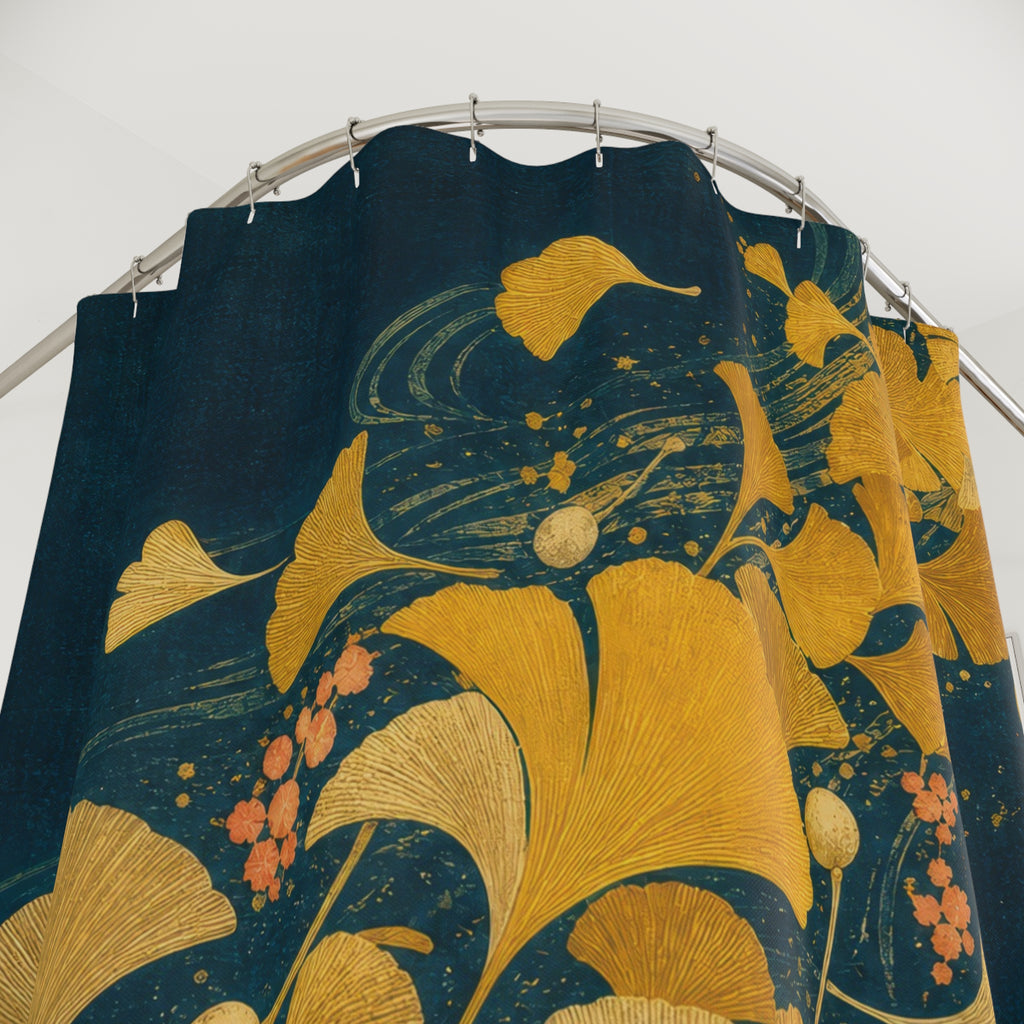 Ginkgo River Block Print Shower Curtain