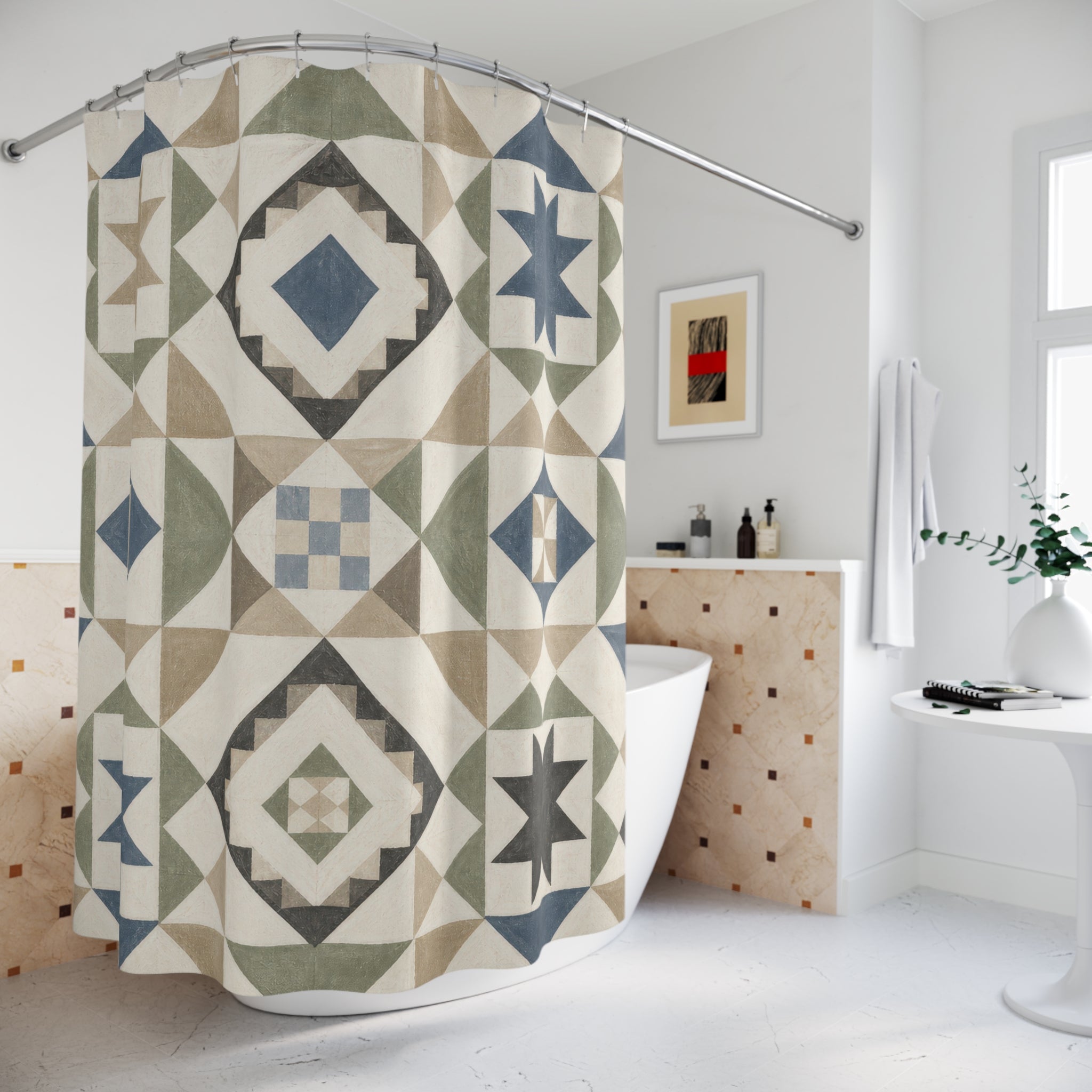 Blue Sage Quilt Star Geometric Shower Curtain