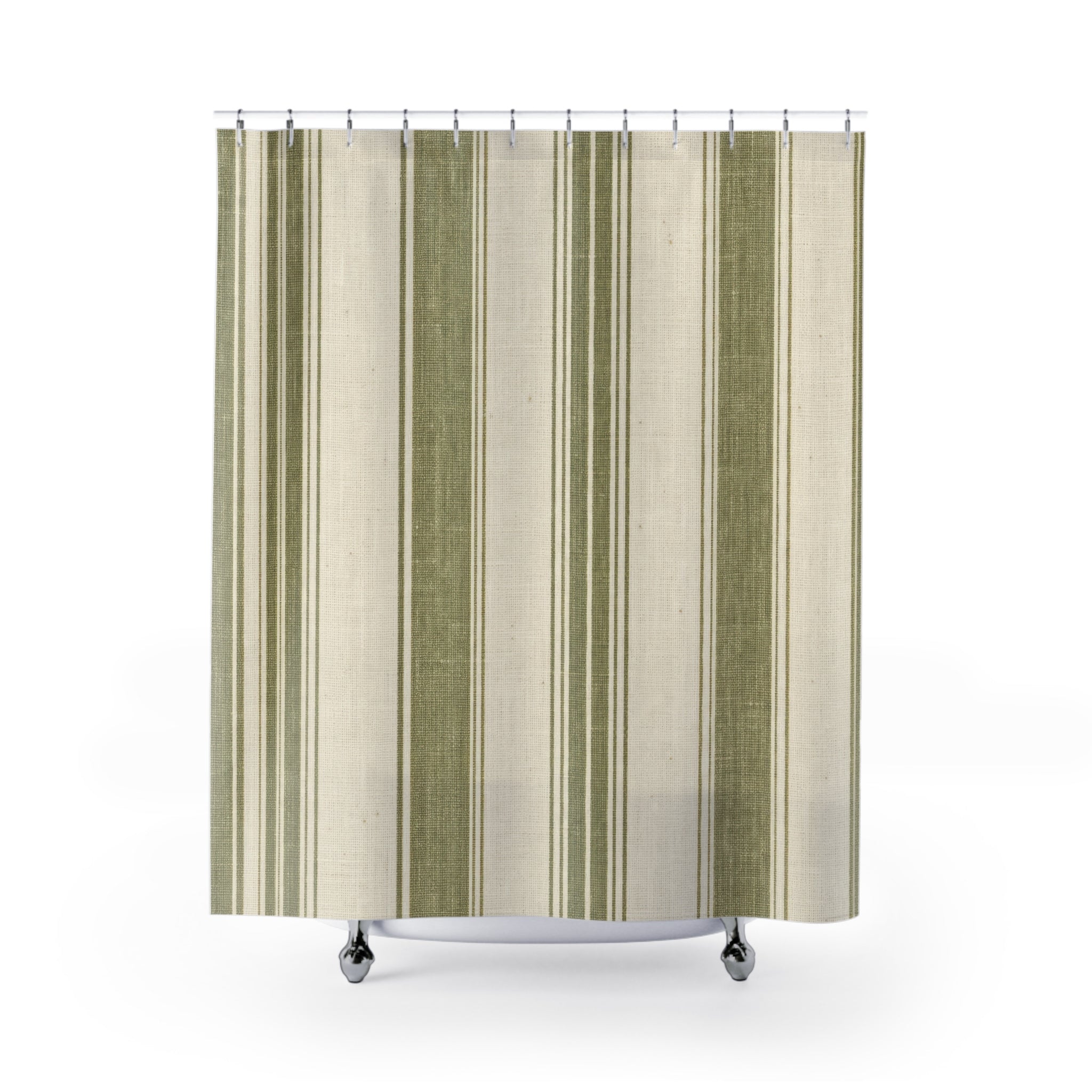 Olive Green Stripe Shower Curtain
