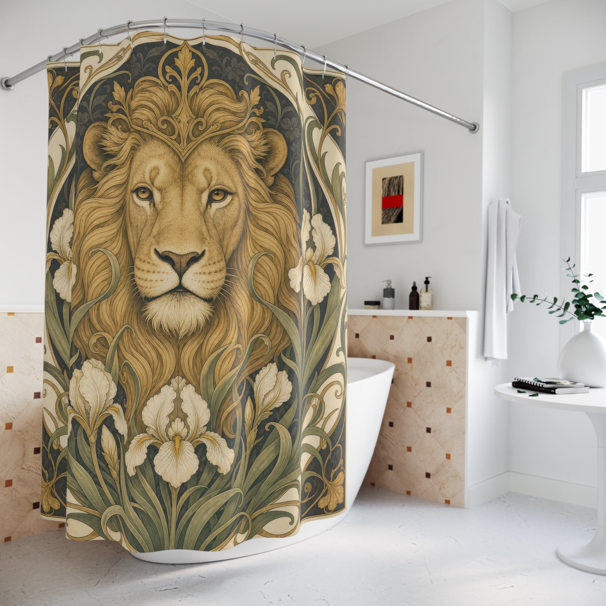 Art Nouveau Floral Animal Portrait Shower Curtain