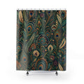 Unique Peacock Shower Curtain, Dark Green Feather Botanical Pattern, Teal Gold Maximalist Decor, Dramatic Guest Bath, Jewel Tone Style