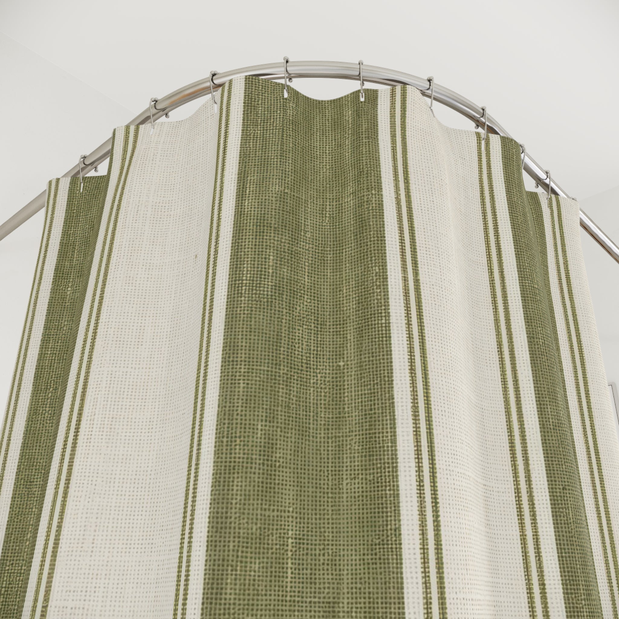 Olive Ivory Stripe Shower Curtain
