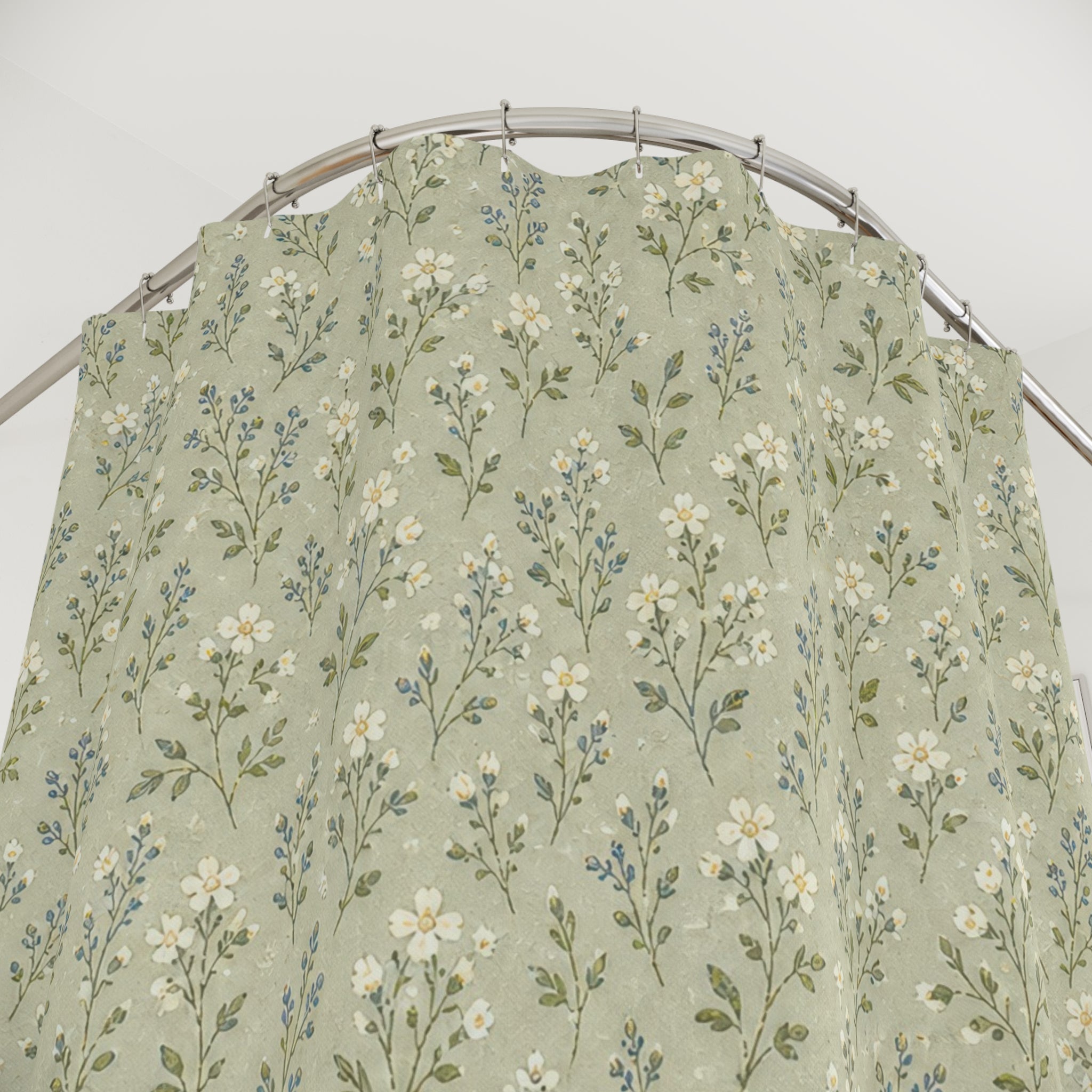 Sage Meadow Ditsy Shower Curtain, Sage Green Nature Bathroom Decor, Tiny Botanical Bath Curtain, Guest Bathroom Decor, Small Bathroom Decor